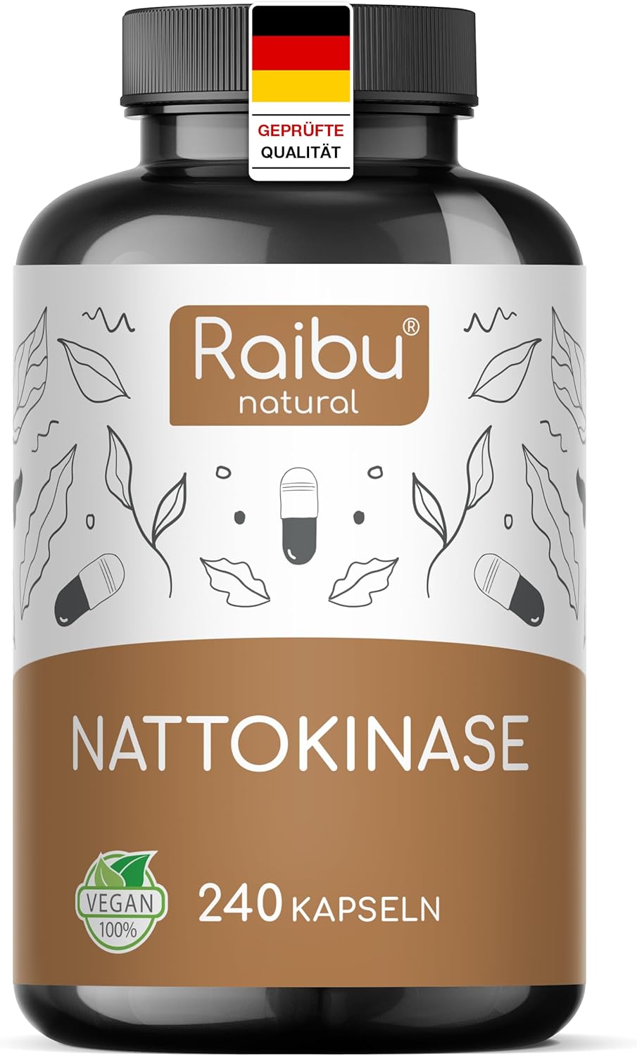 Detalle de Nattokinase Kapseln Premium – 240 Kapseln, 100 mg (2.000 FU) pro Kapsel, 8 Monate Vorrat, vegan & laborgeprüft