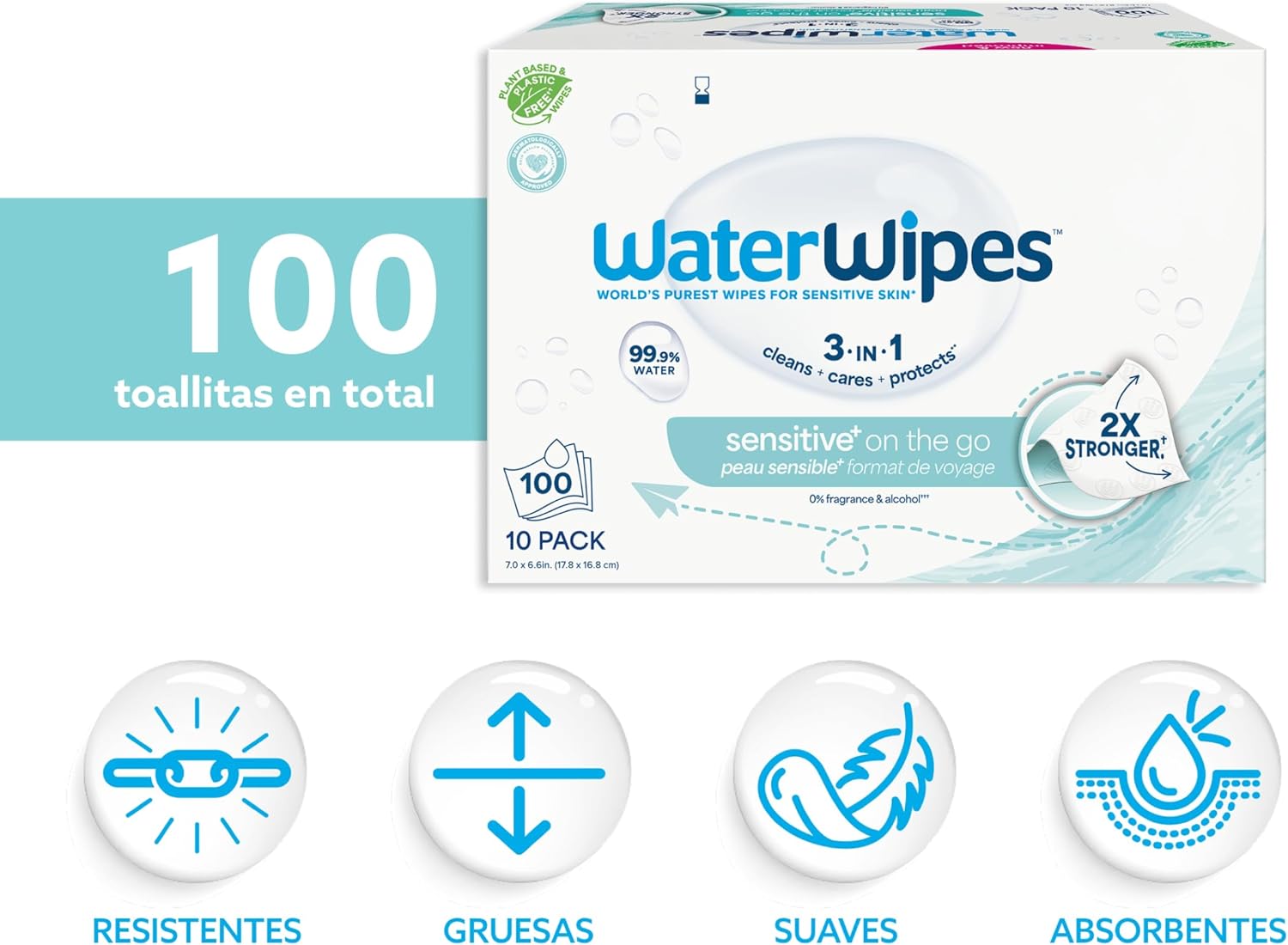 Detalle 2 de WaterWipes Sensitive+ On The Go Wipes 100 uds