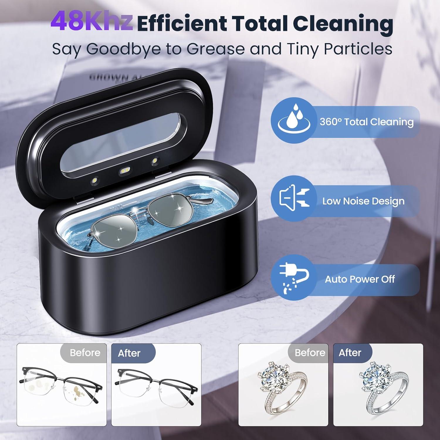 Detalle de Ultrasonic Jewelry Cleaner (48KHz) 30W Professional Ultrasonic Cleaner with Dual Cleaning Modes and Digital Timer