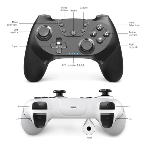 Detalle 2 de AceGamer 2pc Manette sans Fil pour Switch2/1/Lite/OLED – Double vibration, tir rapide et réveil d’un bouton (Noir & Blanc)