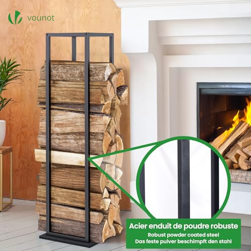 Detalle de vounot Range Bûches Vertical 33 x 33 x 112 cm – Porte-bûches en métal avec étagère et MDF, noir