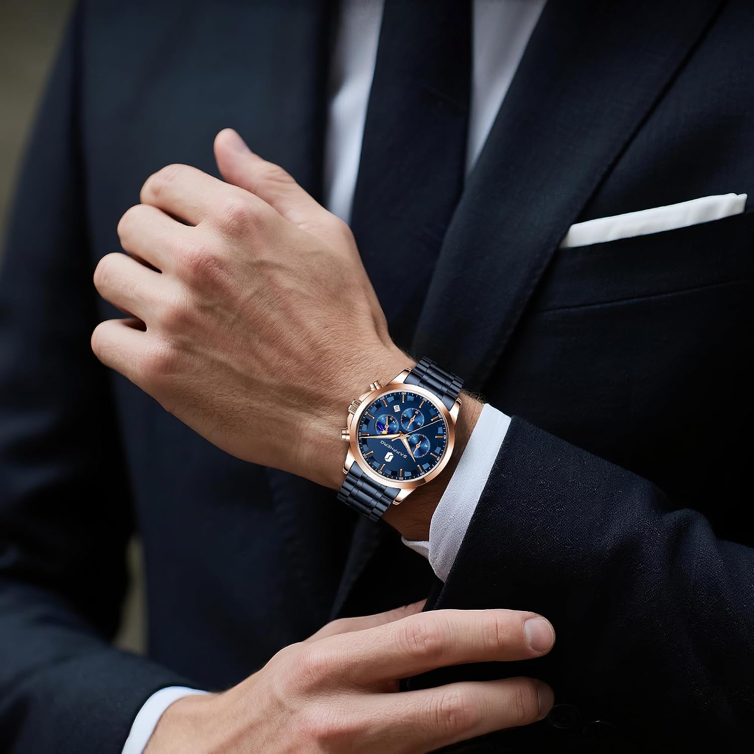 Detalle de BENYAR Herren Chronograph Quarz Analog-Uhr mit Datumsanzeige – wasserfest (3 ATM)