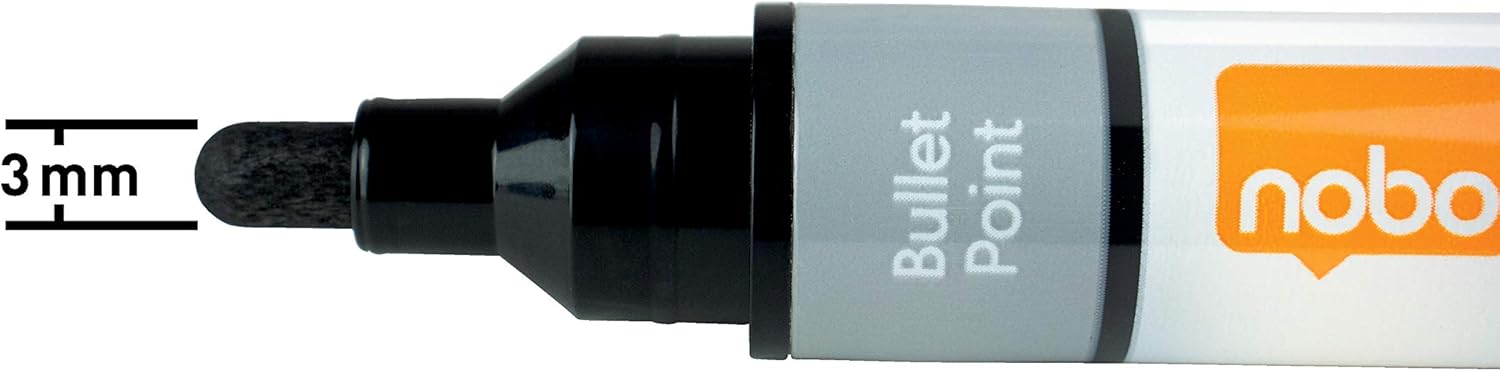 Thumbnail 1 de Nobo Liquid Ink Drywipe Whiteboard Pens, 3 mm Bullet Tip – Pack of 6, Coloured