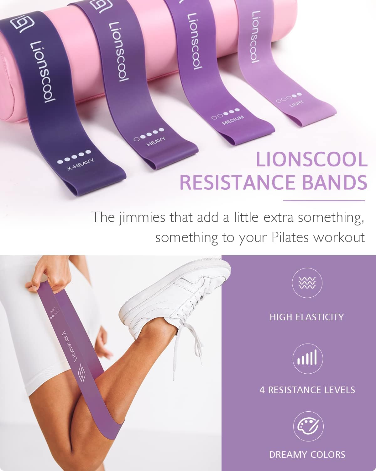 Detalle de LIONSCOOL Pilates Ring Set: 14-Inch Magic Circle with Cushioned Handles, Anti-Burst Mini Ball, Resistance Bands & Accessories