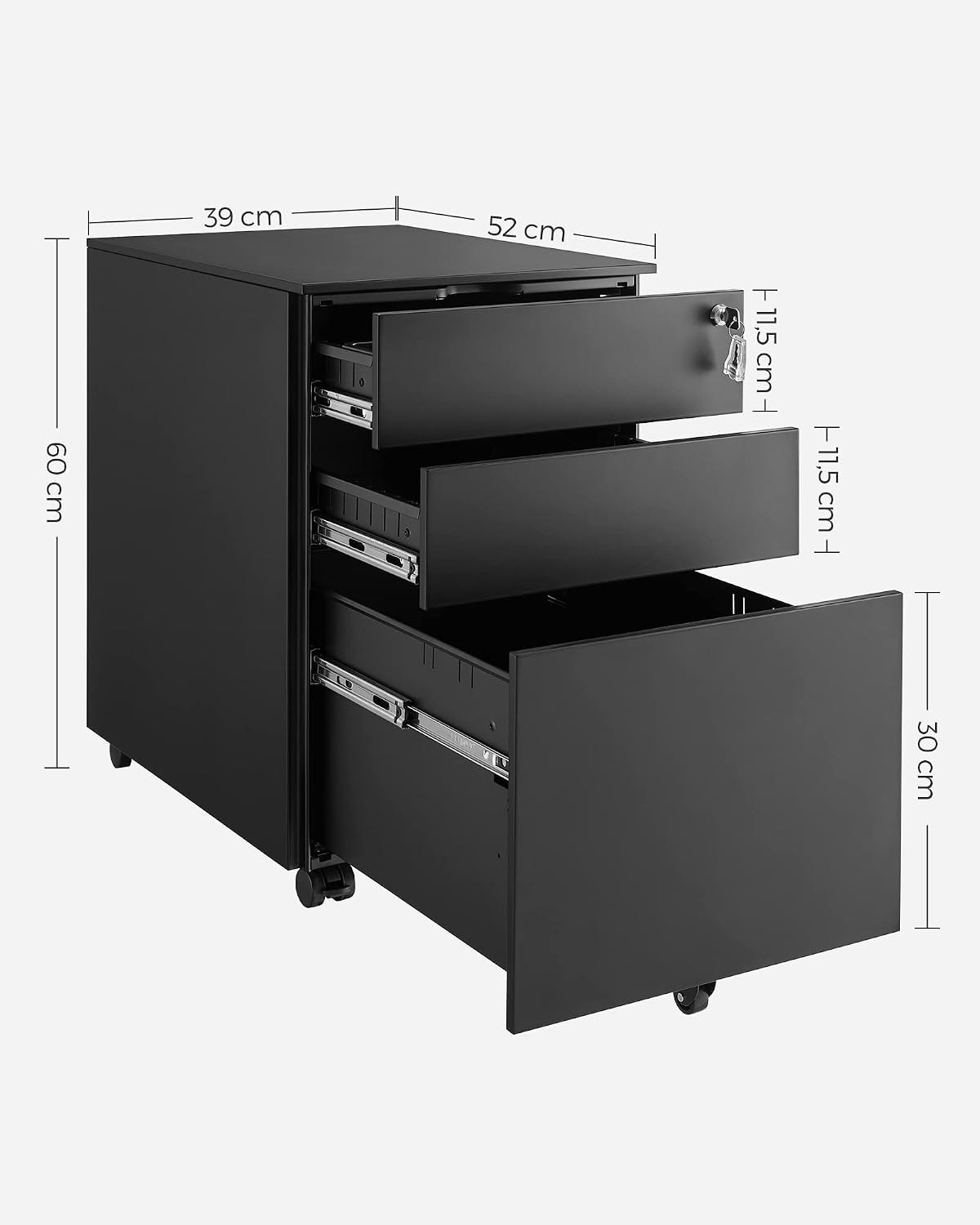 Detalle de SONGMICS BEREND Collection OFC60BK Mobile File Cabinet, Lockable Steel, 3 Drawers