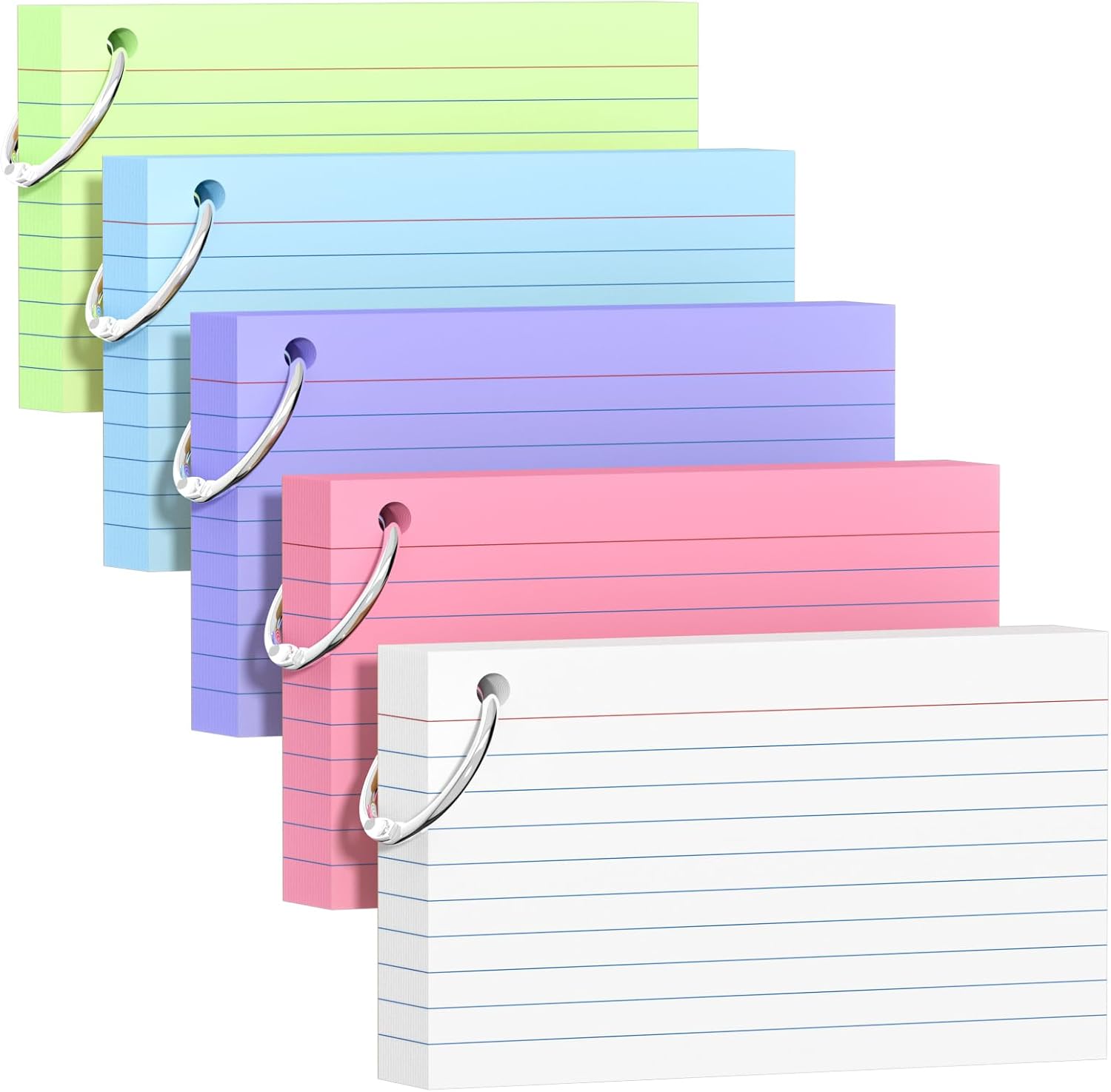 Detalle de AILZFEI index cards 3x5 colored, 3x5-Inch Cards with Key Ring, 5 Colors