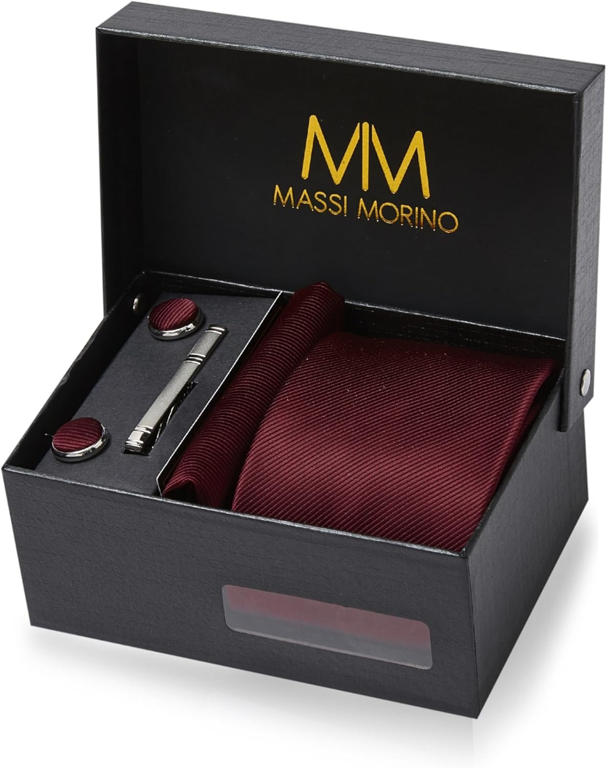 Thumbnail 6 de Massi Morino Cravate Homme avec mouchoirs de poche, boutons de manchette et pinces à cravate – Coffret cadeau