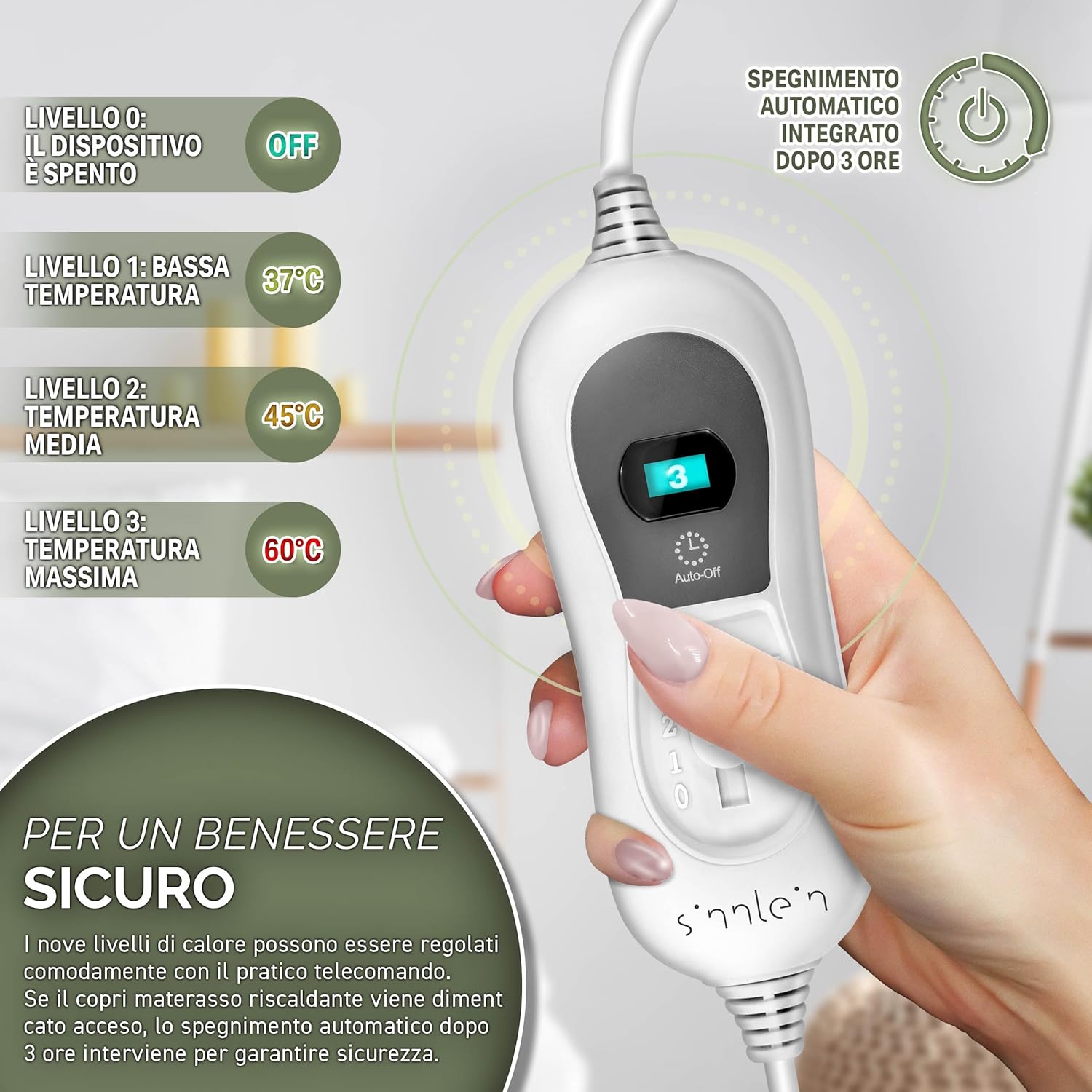 Thumbnail 2 de sinnlein Sottocoperta Elettrica Termica 160 x 140 cm con 2 Zone Termiche e Spegnimento Automatico