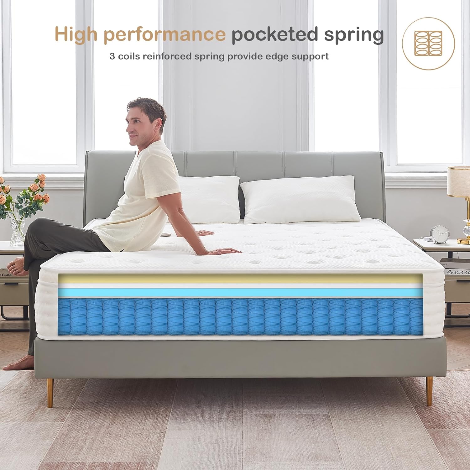Thumbnail 4 de Hiepunos Single Mattress 10.2 Inch Hybrid Memory Foam with Individually Wrapped Coils