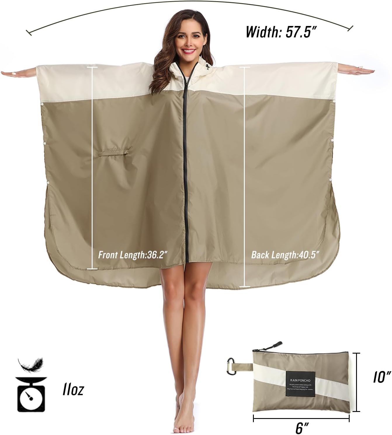 Detalle de SaphiRose Unisex Waterproof Rain Poncho with Hood and Pockets