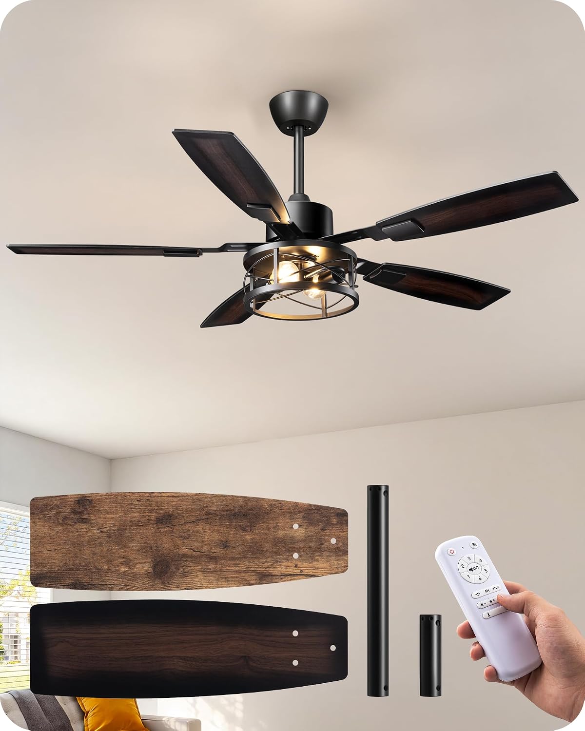 Detalle de EDISHINE Ceiling Fan with Light 52