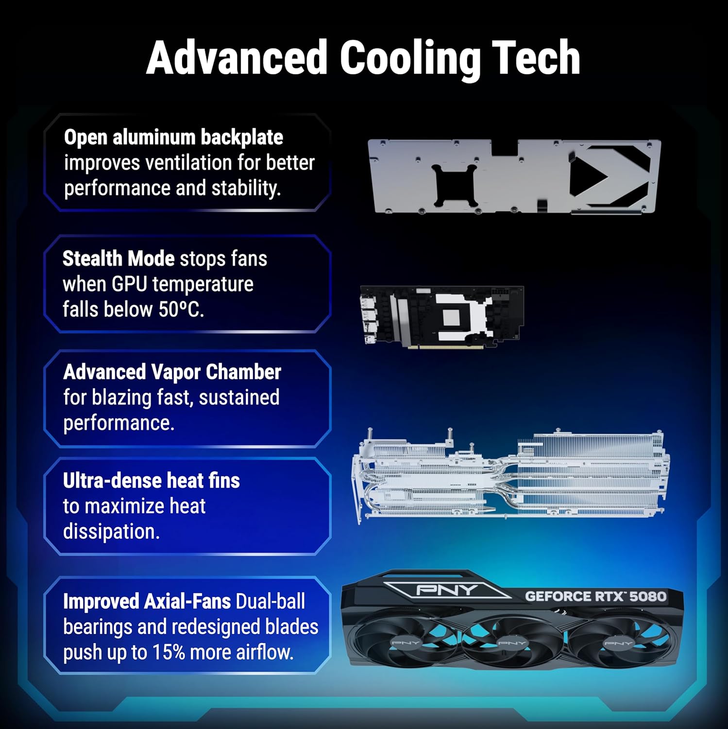 Thumbnail 1 de PNY GeForce RTX™ 5080 16GB OC Triple Fan DLSS 4: scheda grafica per giochi pesanti