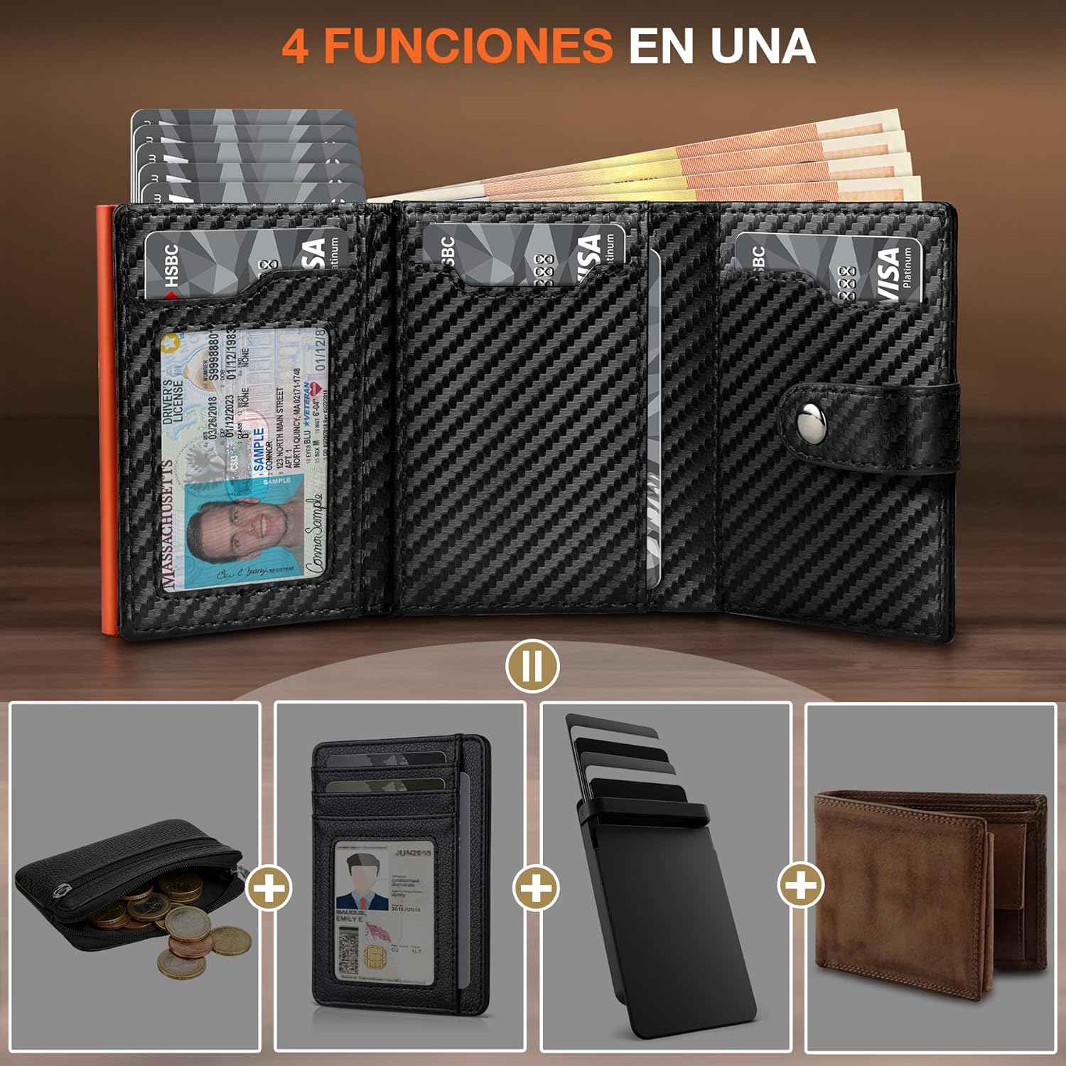 Detalle de TENBST Carteras Carteras delgada 10 tarjetas