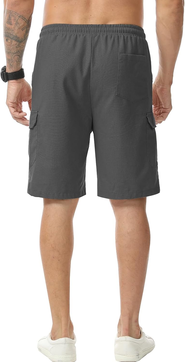 Detalle 2 de Zetieny Herren Leinen-Shorts Casual für Sommer & Alltag mit elastischem Bund und mehreren Taschen