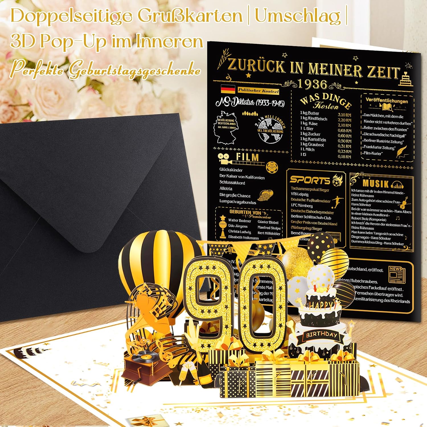 Detalle 2 de OLOSONG Geburtstagskarte 90 3D Pop-Up