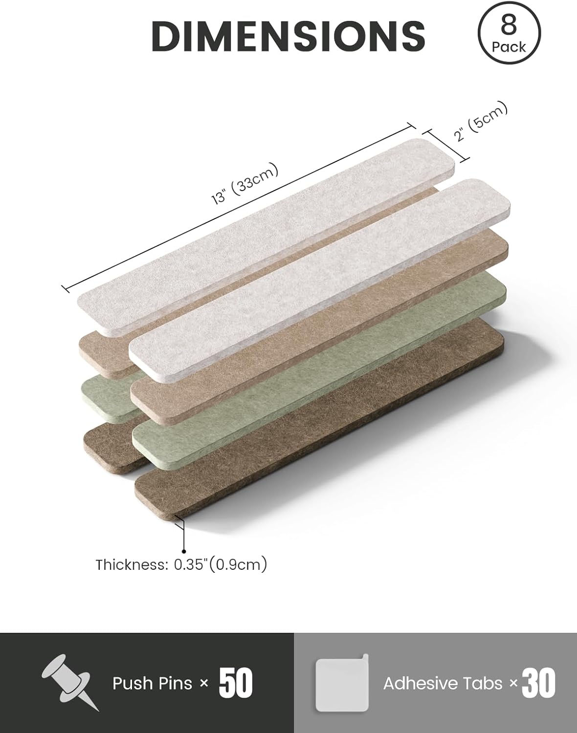 Thumbnail 3 de Fluxynara Cork Board Alternative Felt Strip Board 8-Pack (33x5 cm) – Linen Dusk