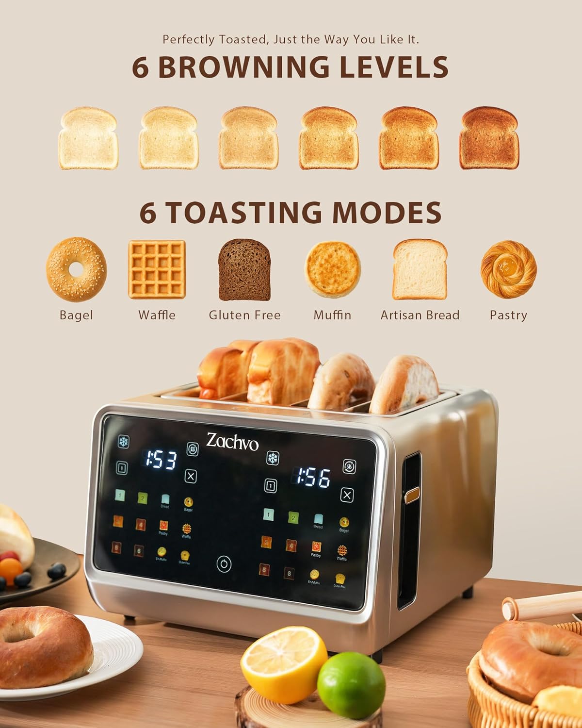 Thumbnail 4 de ZACHVO 4 Slice Toaster 1.45" slots