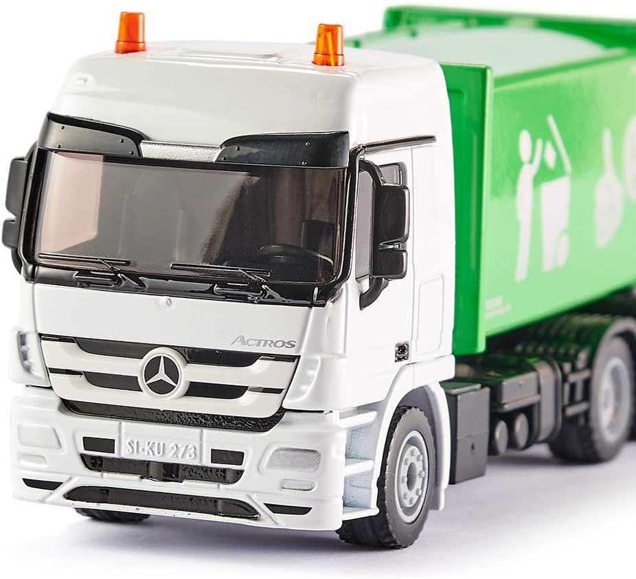 Detalle 2 de SIKU 2938 śmieciarka Mercedes Actros 1:50, metalowo-plastikowa, zielono-biała
