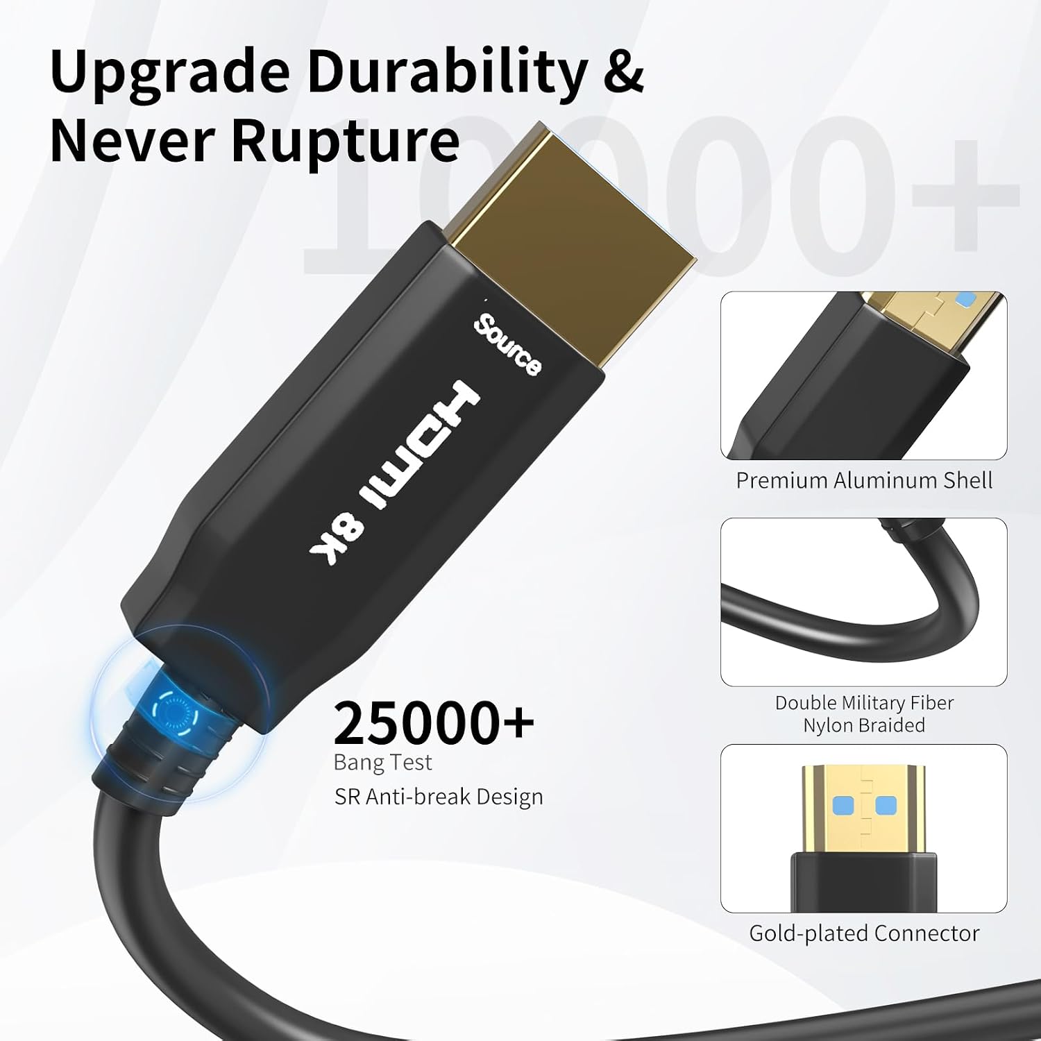Detalle de Plowaroe 8K HDMI Glasfaserkabel 35 m – Ultra High Speed über Glasfaser, HDMI 2.1
