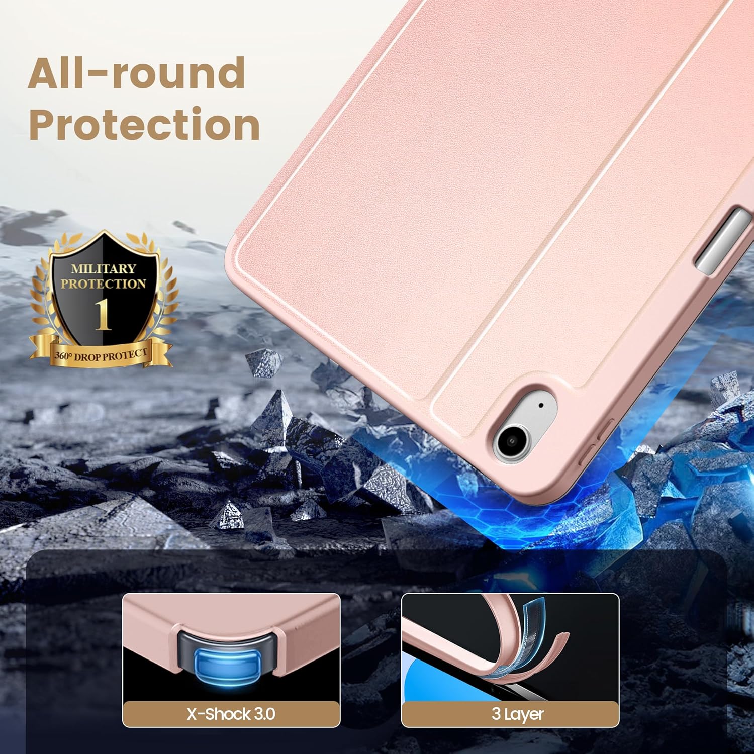 Thumbnail 4 de CACOE Folio Case for iPad (A16) 11th/10th Generation with Pencil Holder and Stand (Rose Gold)