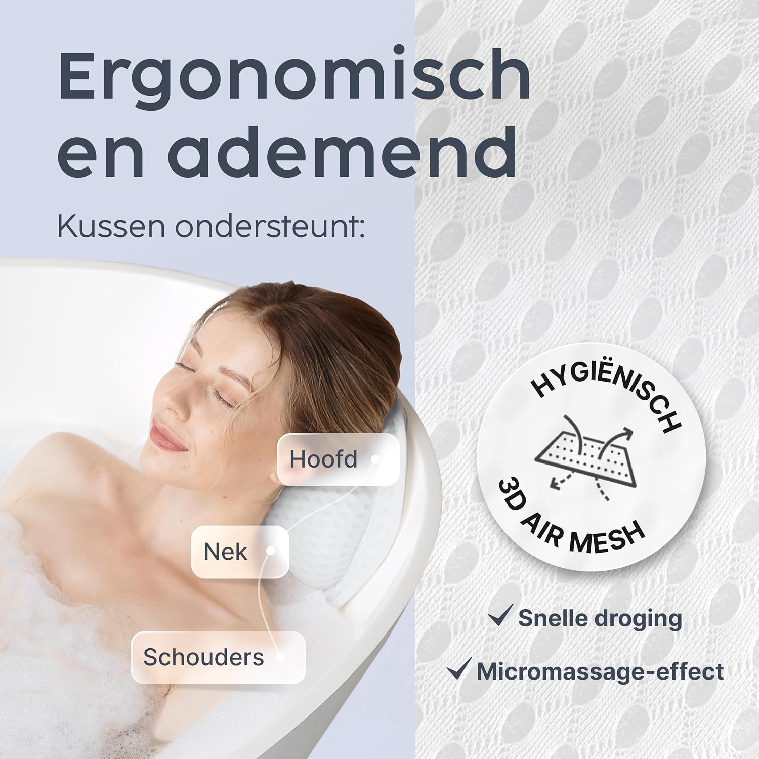 Detalle de Vesta+ BK-L-W badkussen XXL, wit, met 6 zuignappen en neksteun van 8 cm