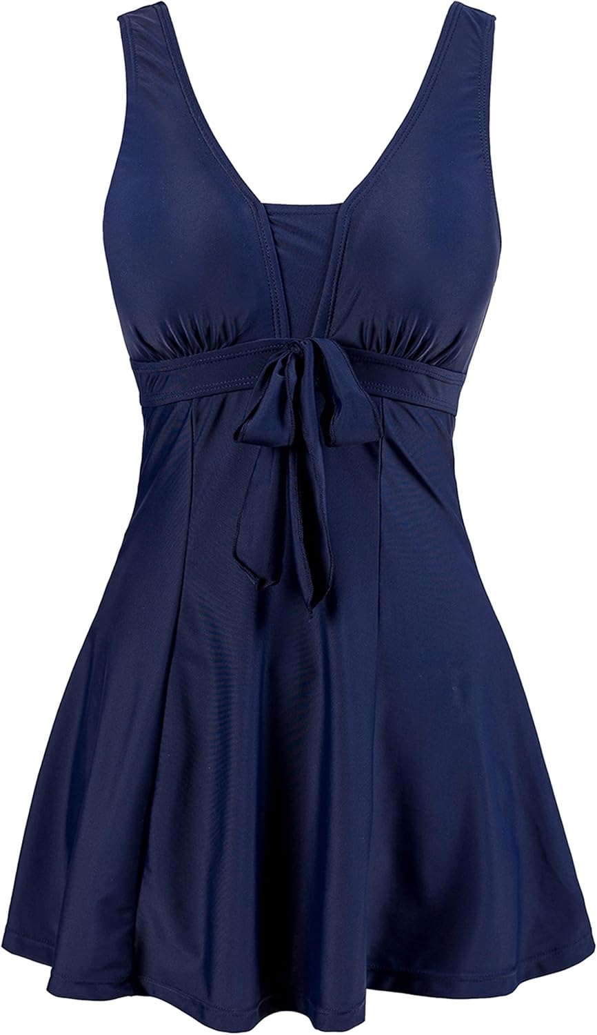Detalle de Wantdo Women's Plus Size Swimwear One Piece Tummy Control Swimdress — Skirted Swimsuit