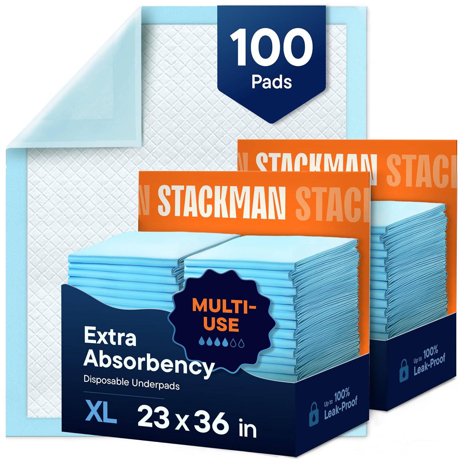 Detalle de Stack Man VP2336-100PK Disposable Underpads, 100-Pack, Five-Layer Design