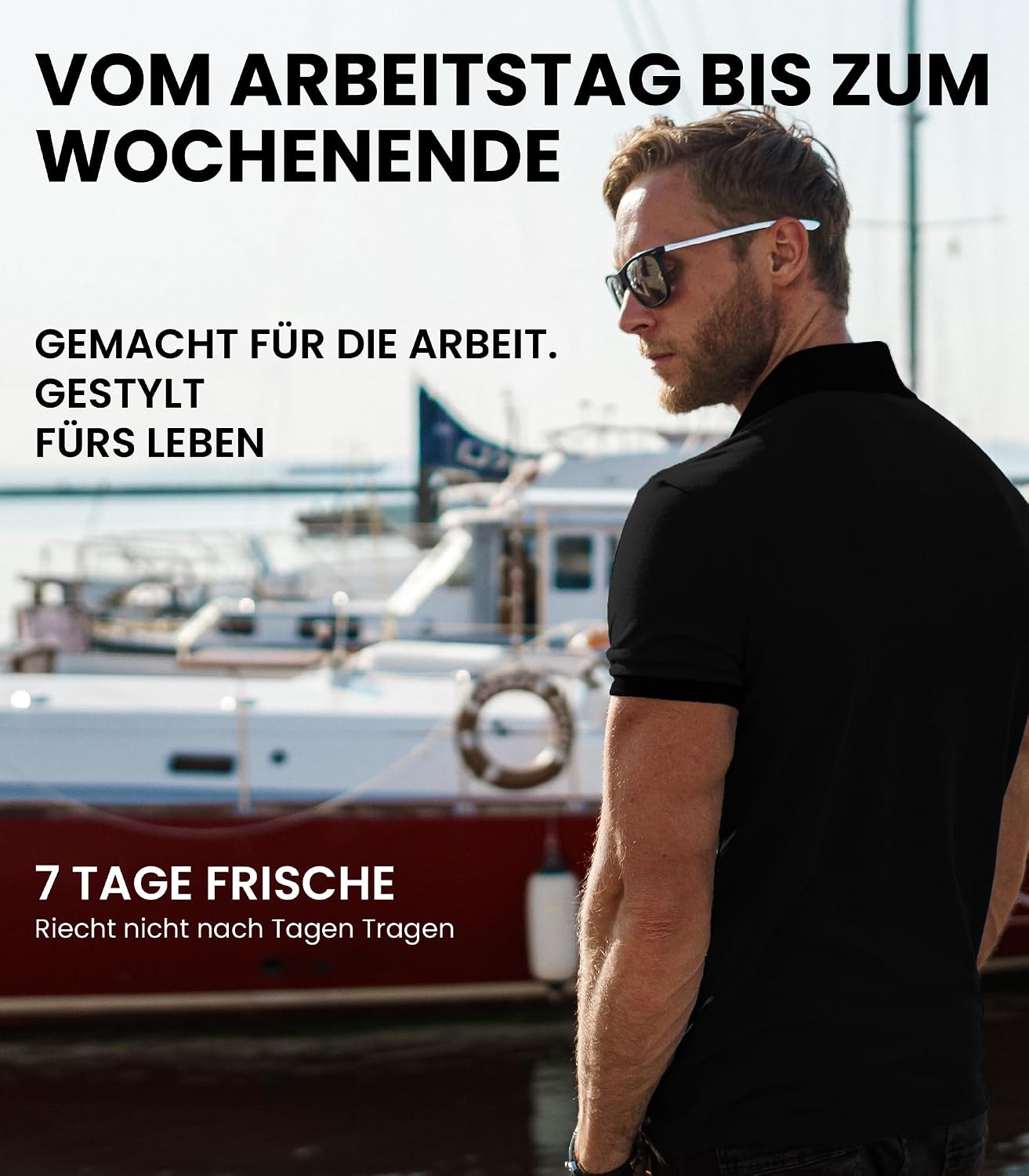 Detalle de Merino Poloshirt Herren Kurzarm Langarm