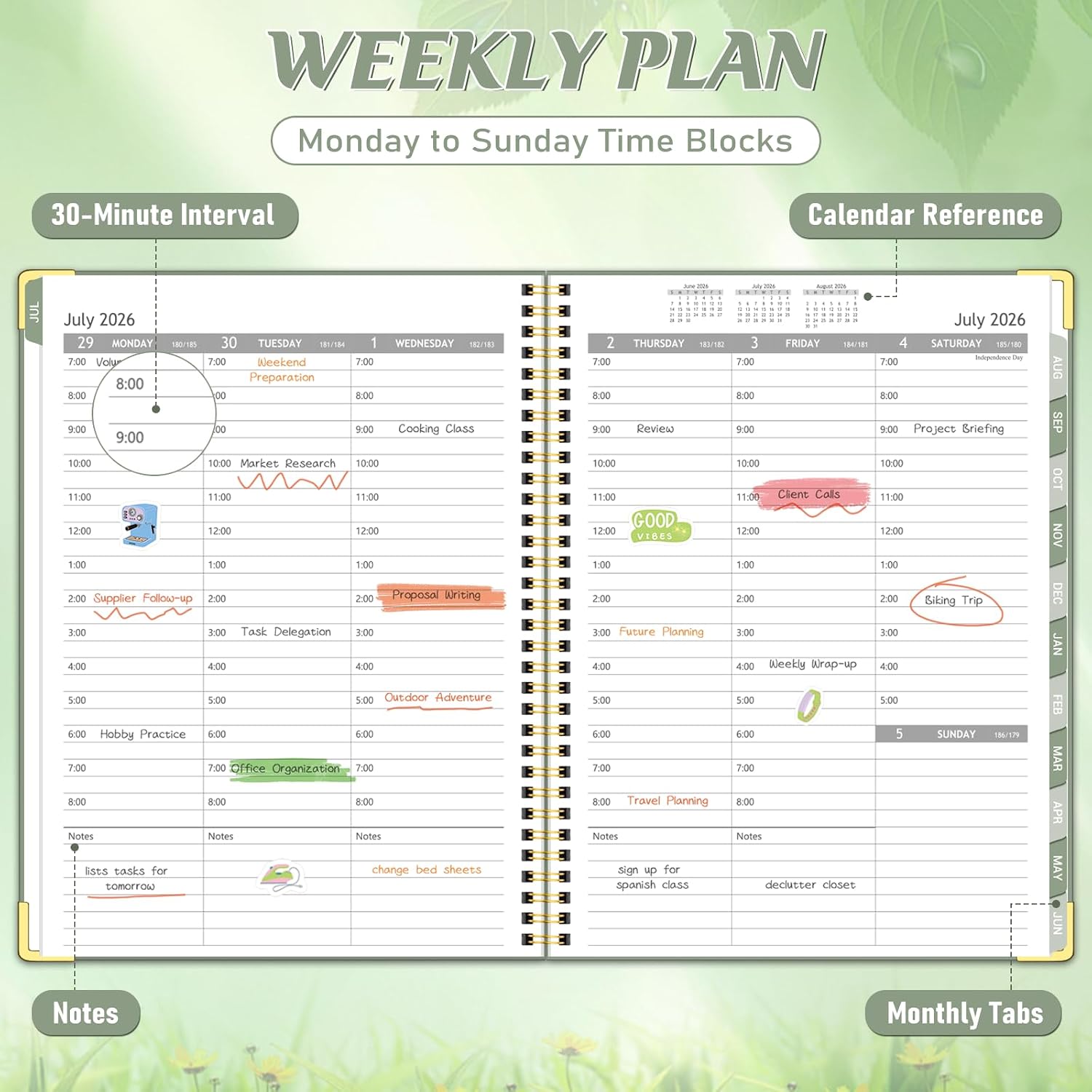 Detalle de Homlive Appointment Book 2026-2027, 30-Minute Weekly Planner, 8.5" × 11", Green