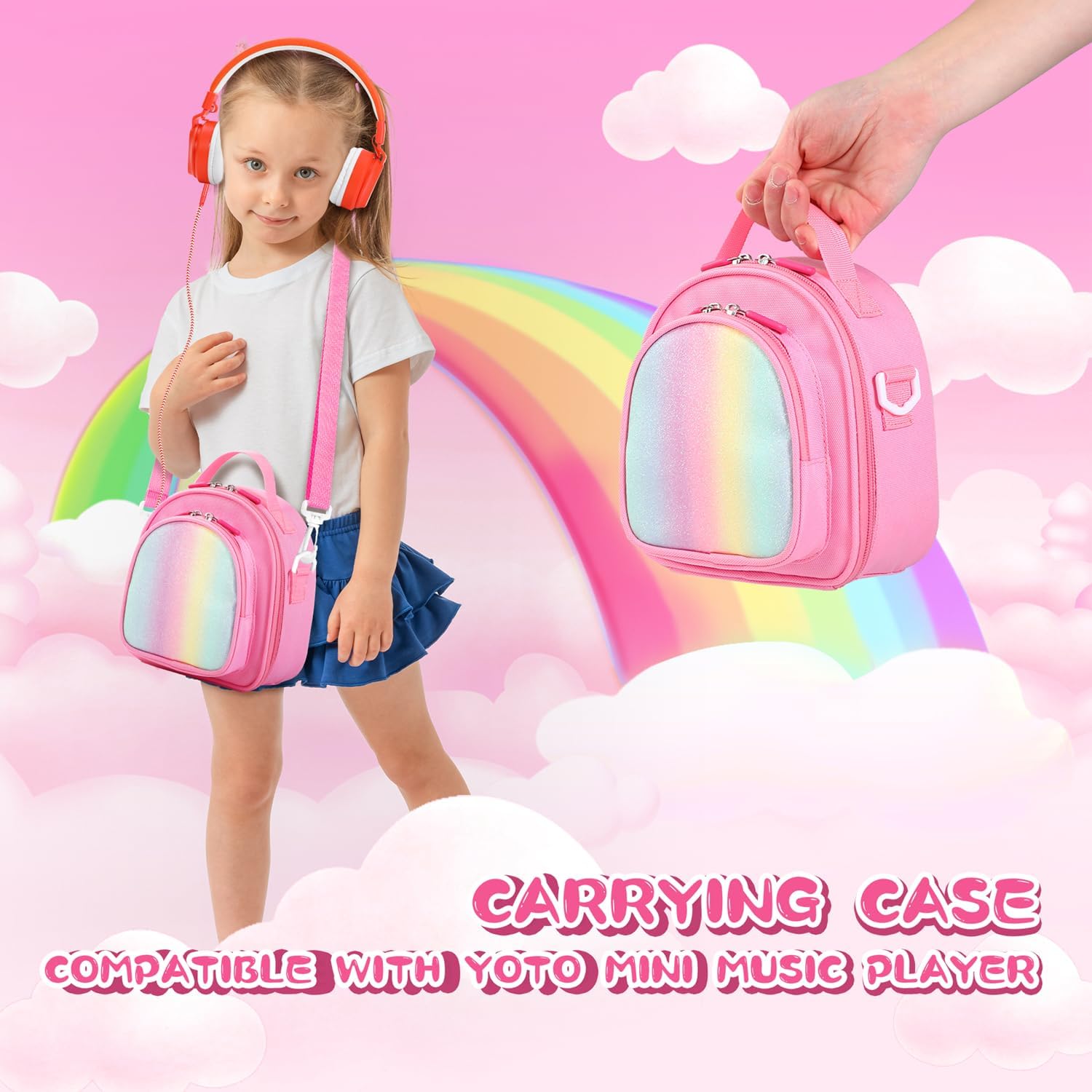Thumbnail 6 de Carrying Case Compatible with Yoto Mini (2024 Edition) — 30-Card Storage Bag with Handle & Shoulder Strap (Pink)