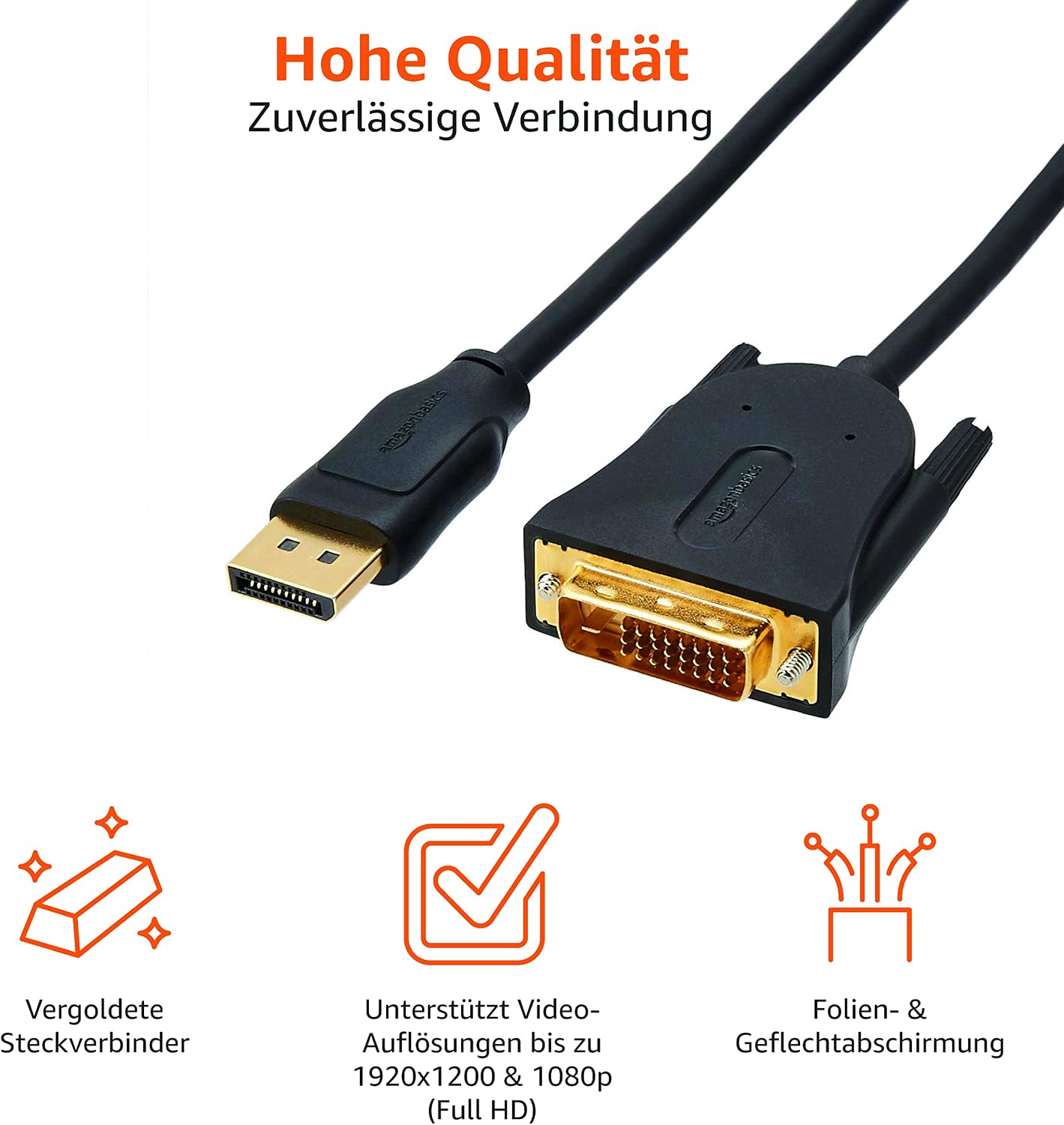 Detalle de Amazon Basics DisplayPort-zu-DVI-Verbindungskabel (Full HD), 1,82 m, 10er-Pack, schwarz