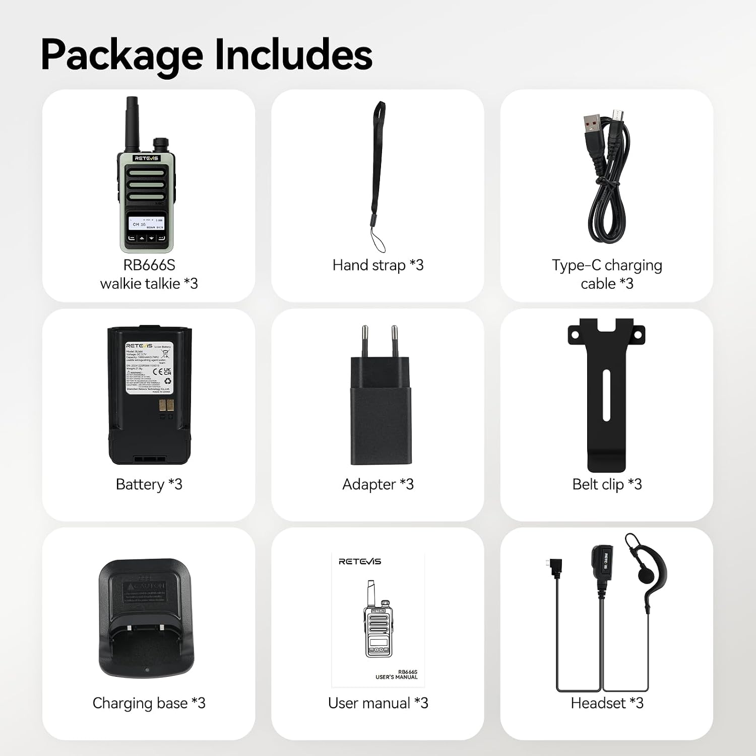 Thumbnail 6 de Retevis RB666S Walkie Talkies 3er-Pack