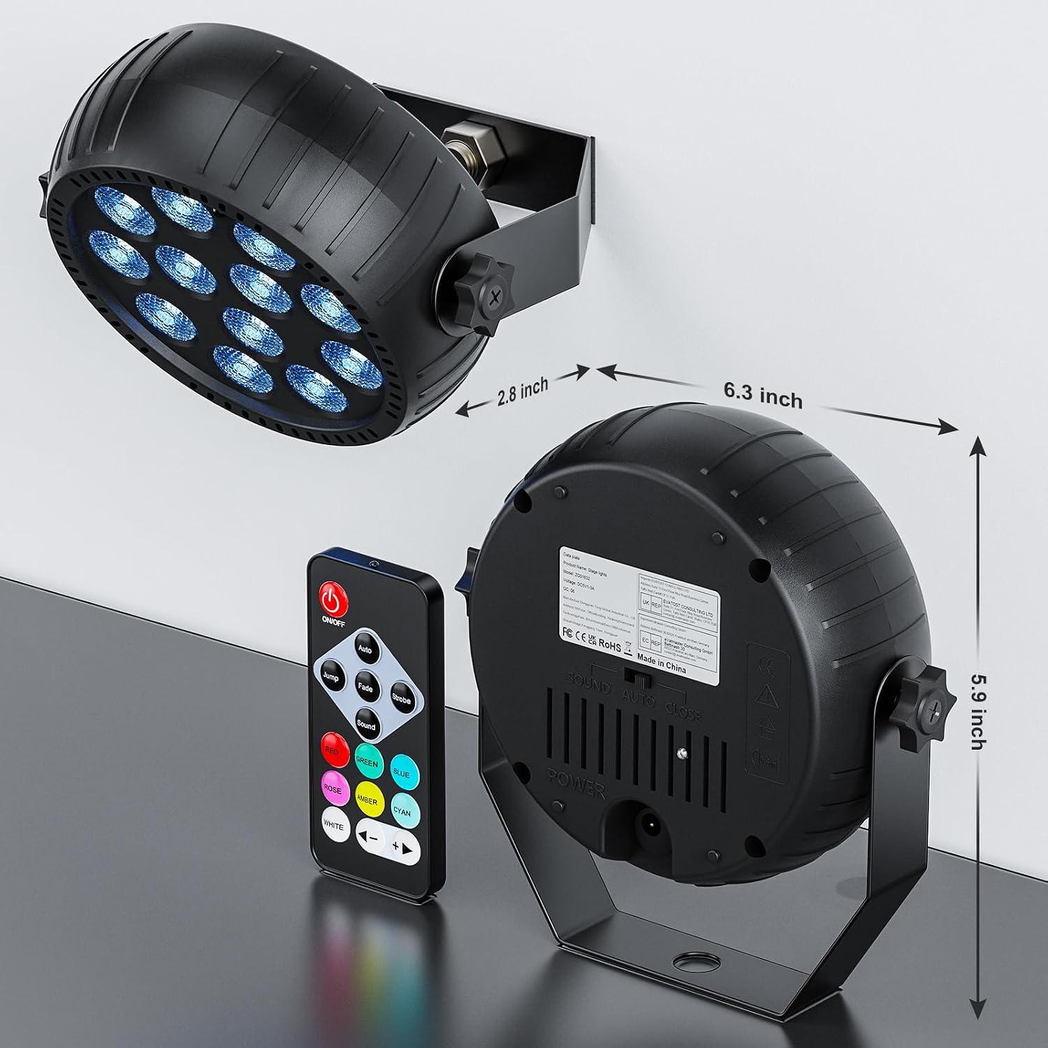 Detalle 2 de ZonQoonz ZQ016032 Rechargeable Mini PAR Stage Light, 12 RGB LEDs