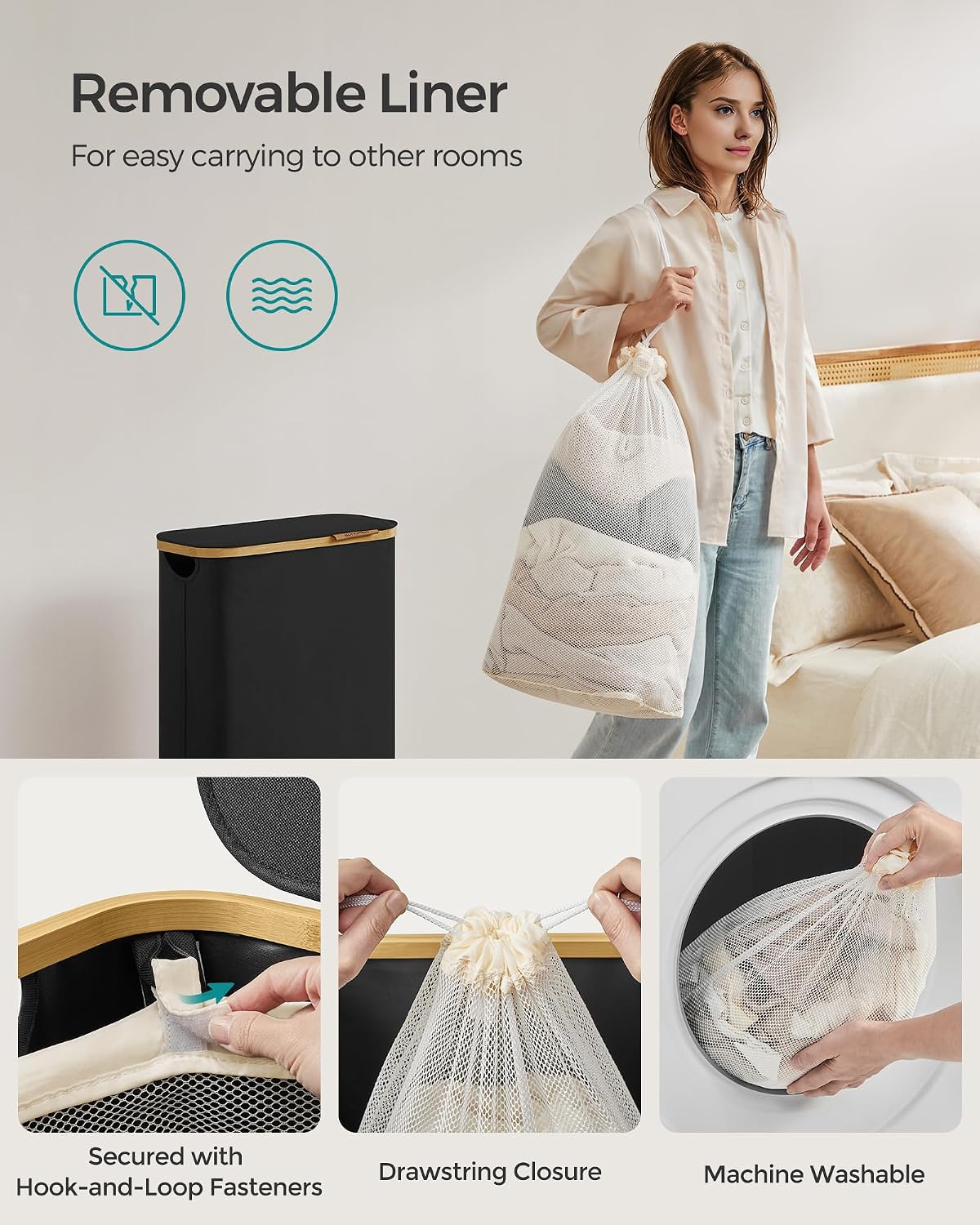 Thumbnail 4 de SONGMICS LCB506B01 65L slim laundry basket