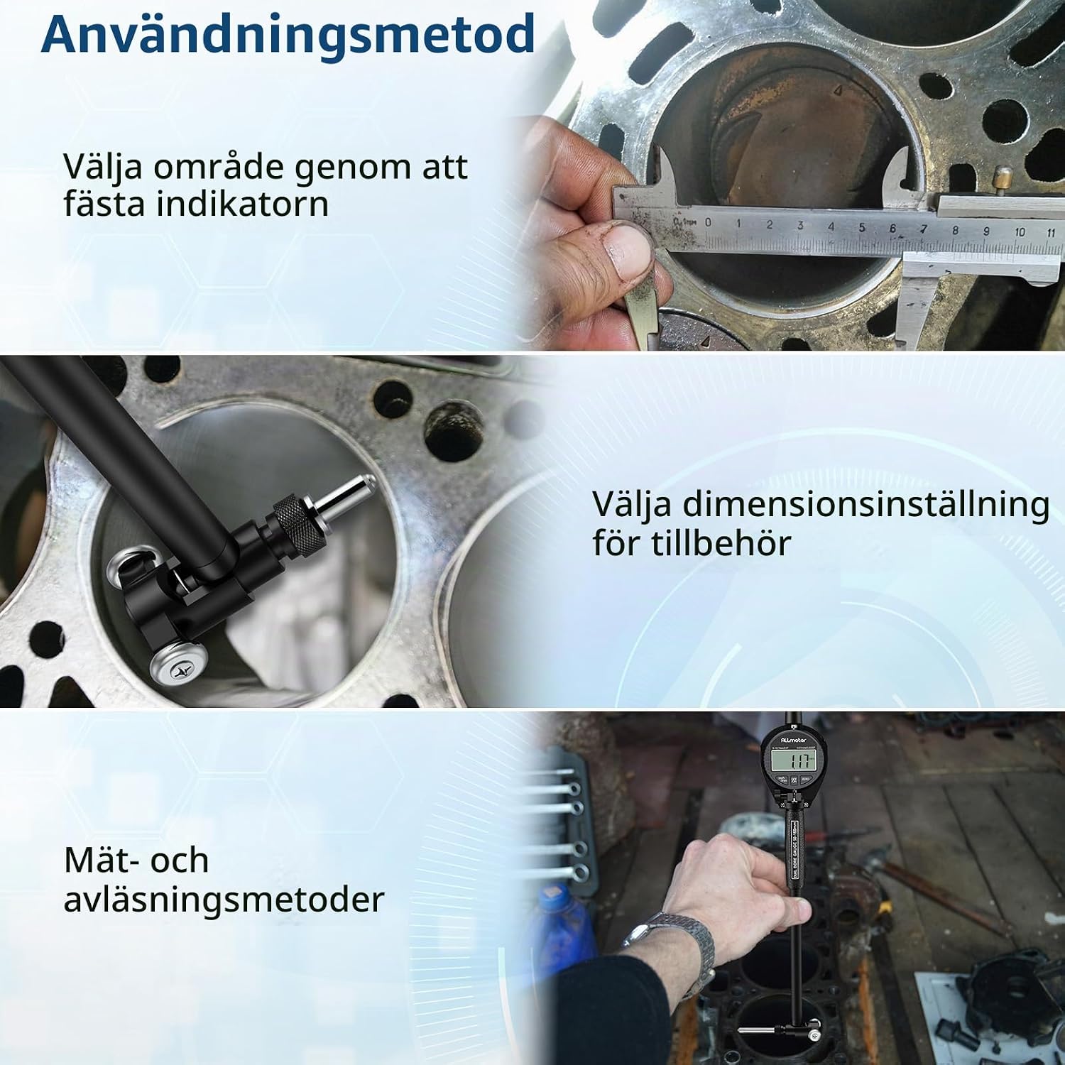 Detalle de ALLmeter digital hålmätare 50–160 mm, 0,01 mm och 12 mätsonder
