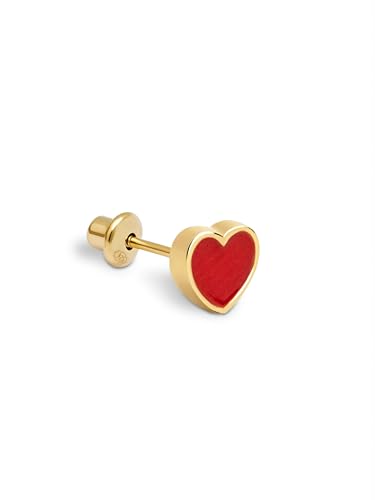 Detalle de SINGULARU Pendiente Suelto Heart Red Enamel con cierre de rosca – Plata de Ley 925 bañado en oro 18K