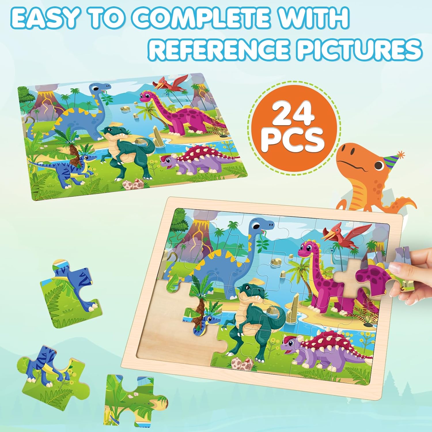Detalle de Wooden Animals Jigsaw Puzzles for Kids (Ages 3-6), 4 Packs with 24 Pieces Each