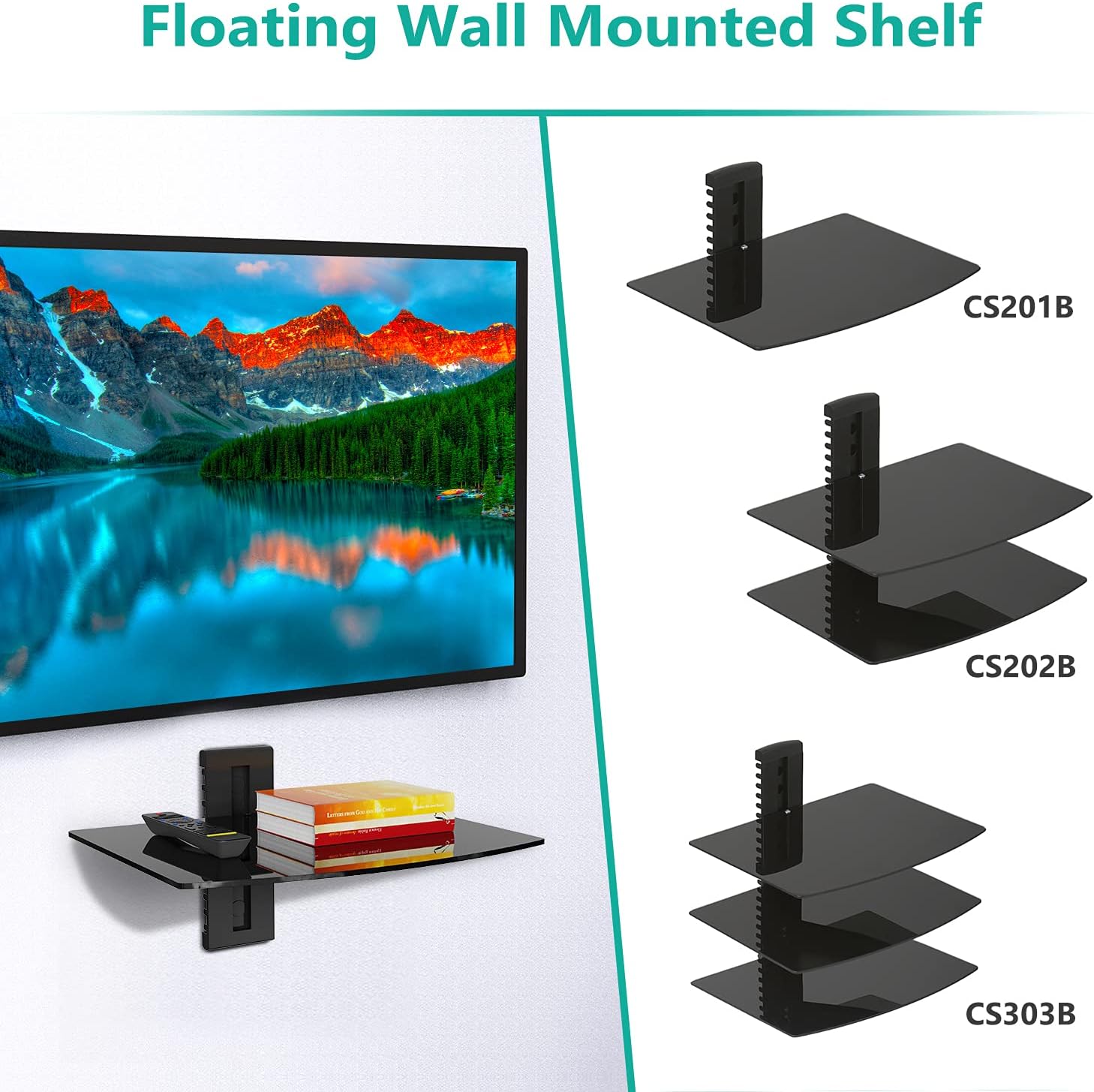 Thumbnail 6 de WALI Floating Entertainment Center Shelves (CS201B) – 1 Tier, Holds Up to 8 kg, Black