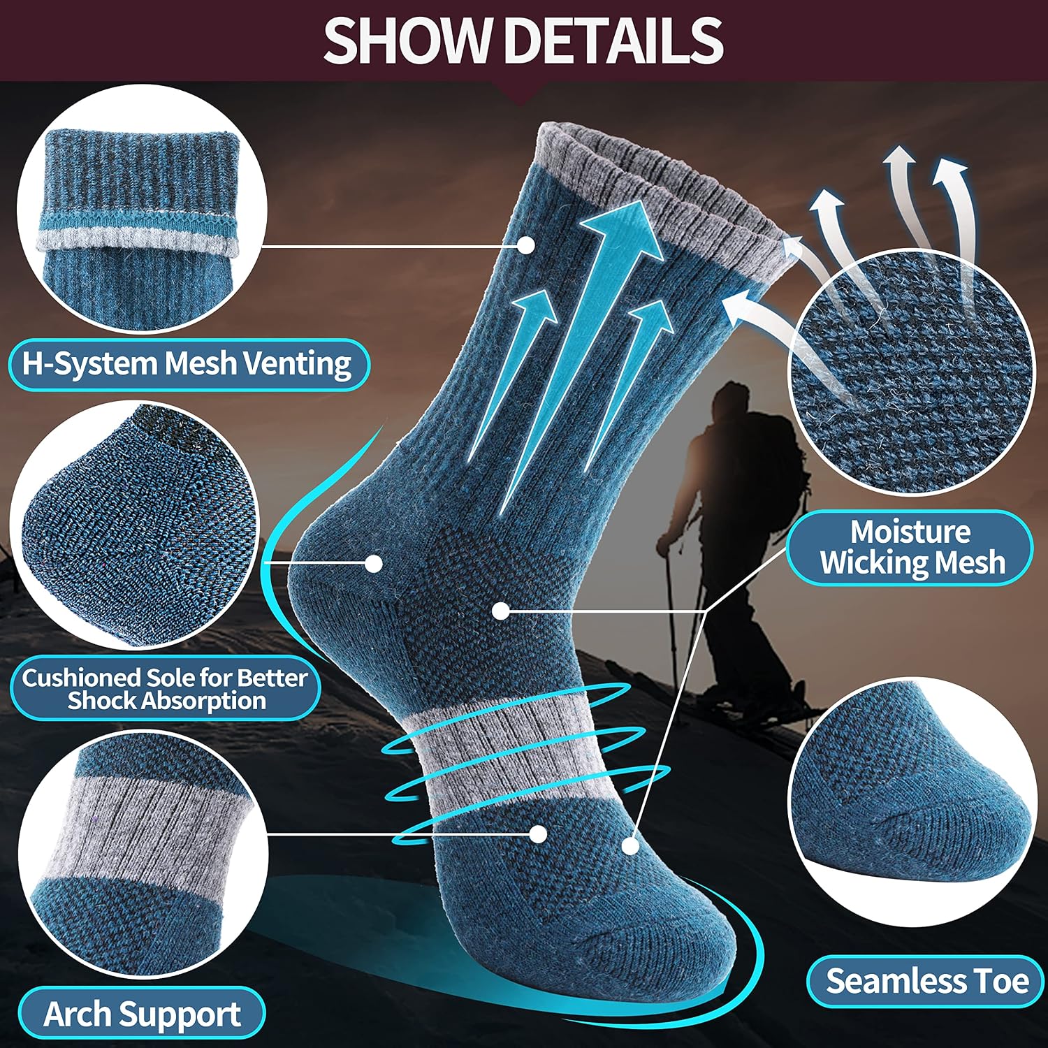 Thumbnail 2 de Anlisim Merino Wool Hiking Socks 5 Pairs