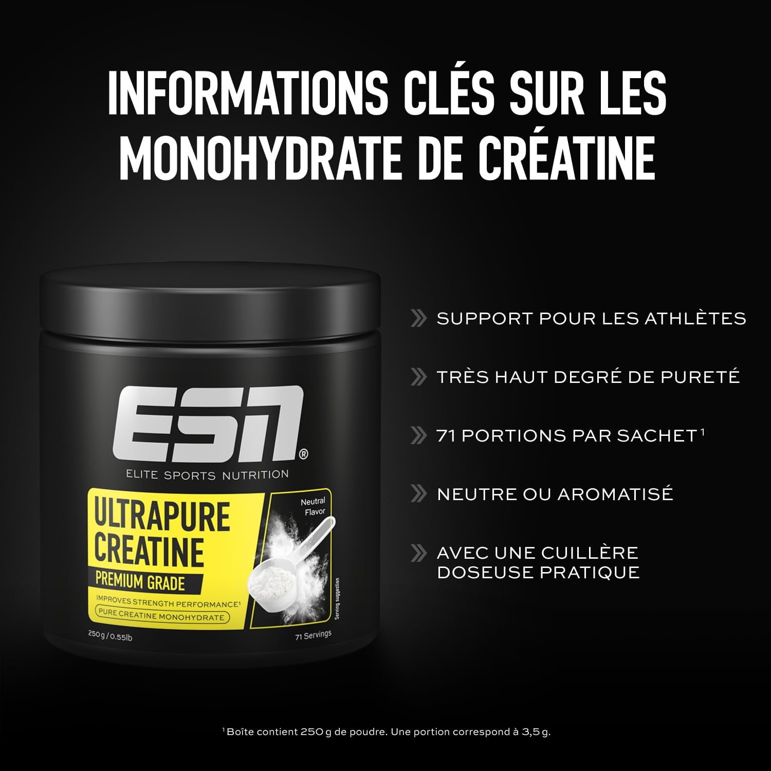Detalle 1 de ESN Créatine monohydrate 250 g 71 portions