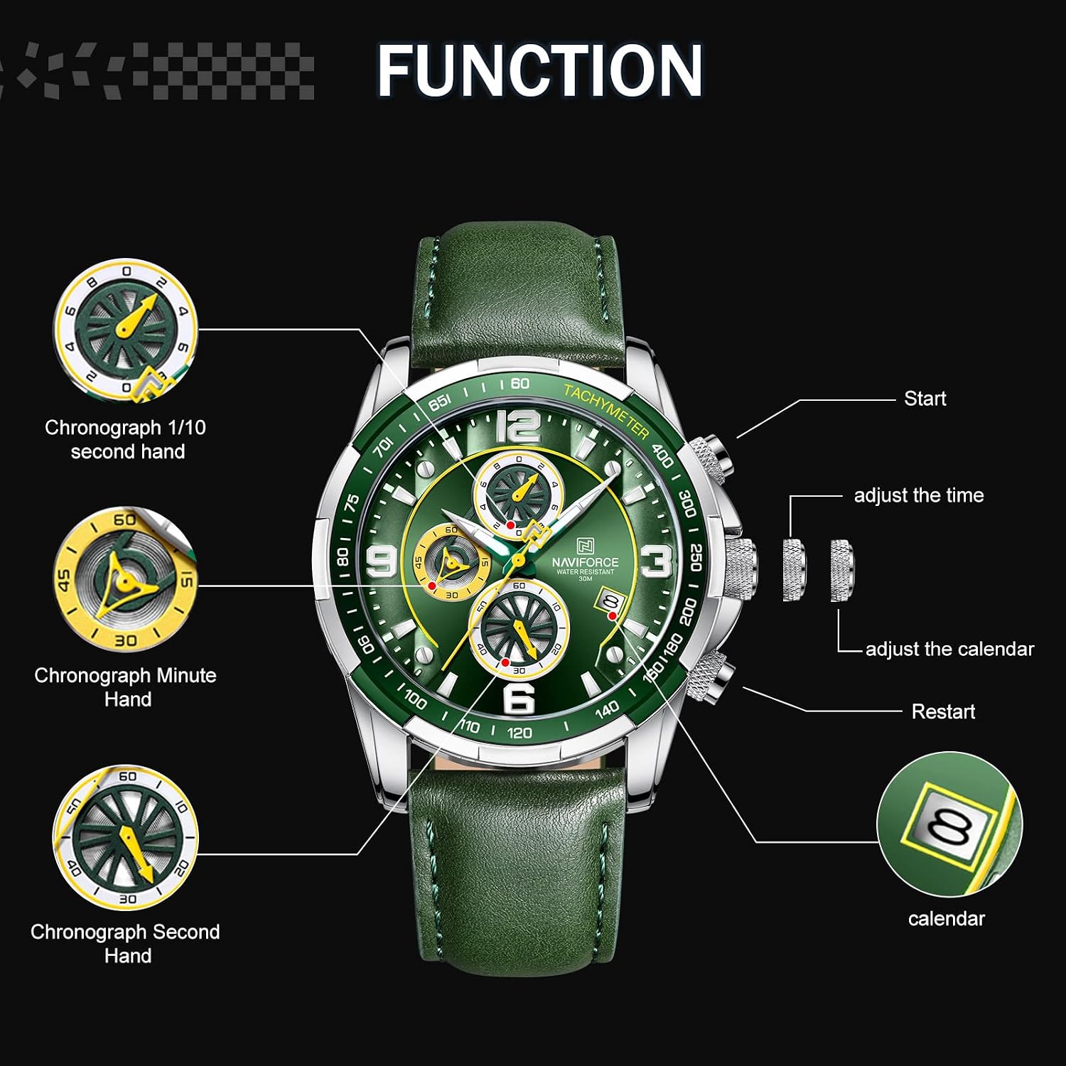 Thumbnail 2 de Naviforce Orologio sportivo cronografo analogico al quarzo da uomo — cinturino in pelle