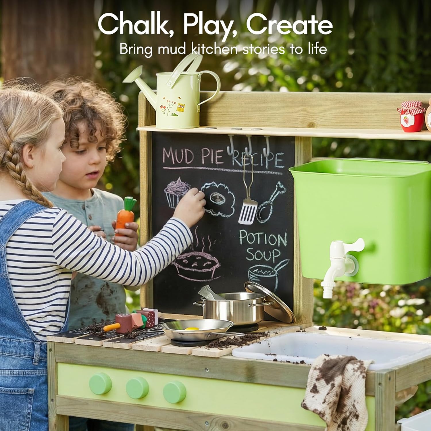 Detalle de Giant Bean Mud Kitchen for Kids Outdoor: Wooden Play Kitchen with 4.8L Water Tank