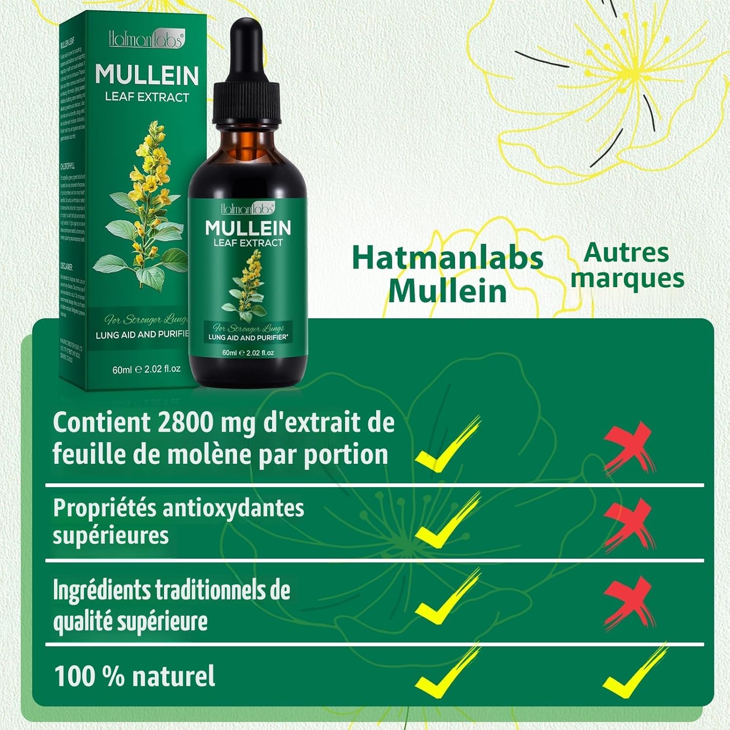 Thumbnail 6 de Extrait de feuille de molène pour les poumons – Gouttes liquides végétales, 60 ml