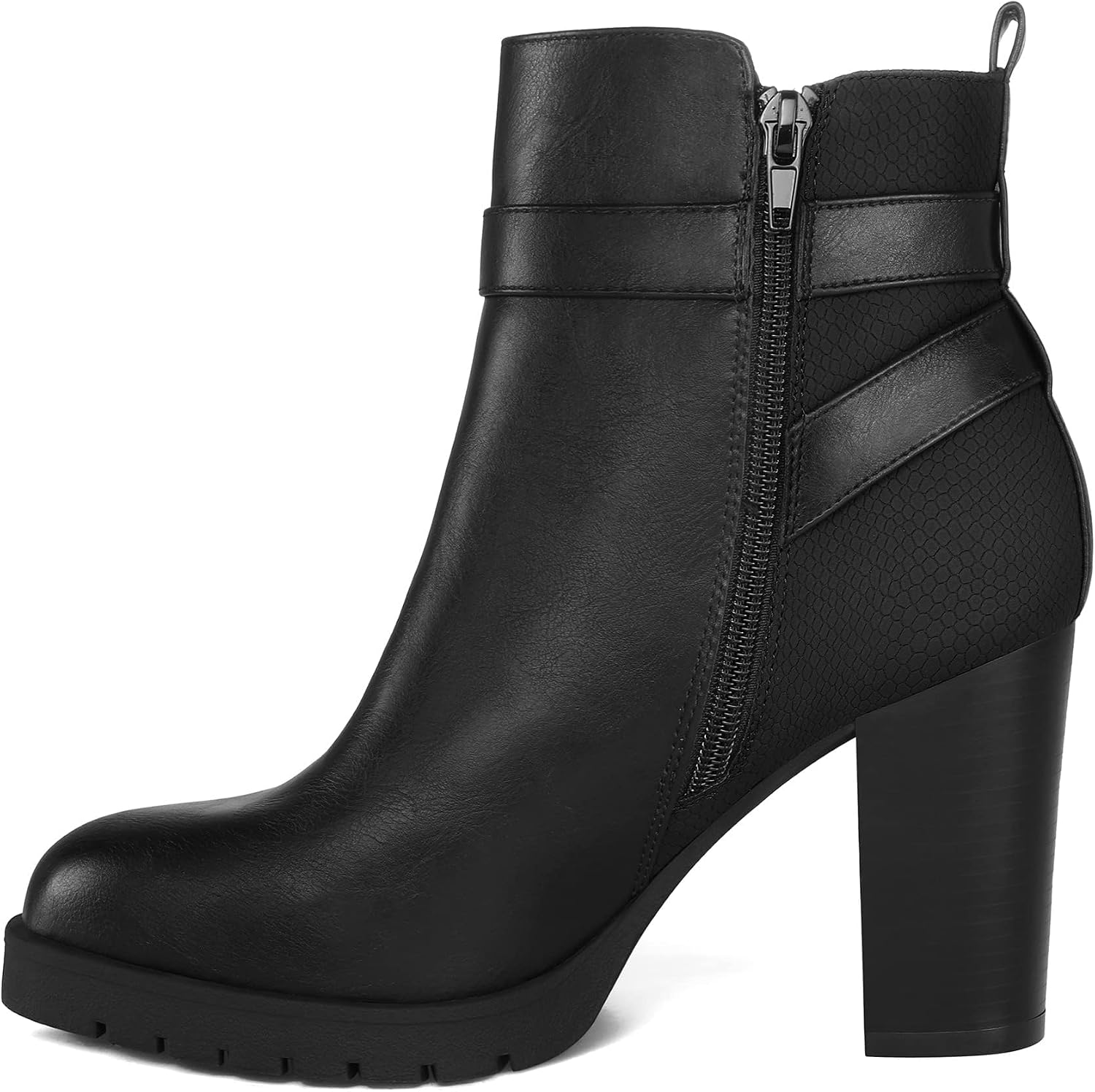 Detalle de mysoft Women's Wide Ankle Boots with Side Zip and 3.2-Inch Stacked Heel