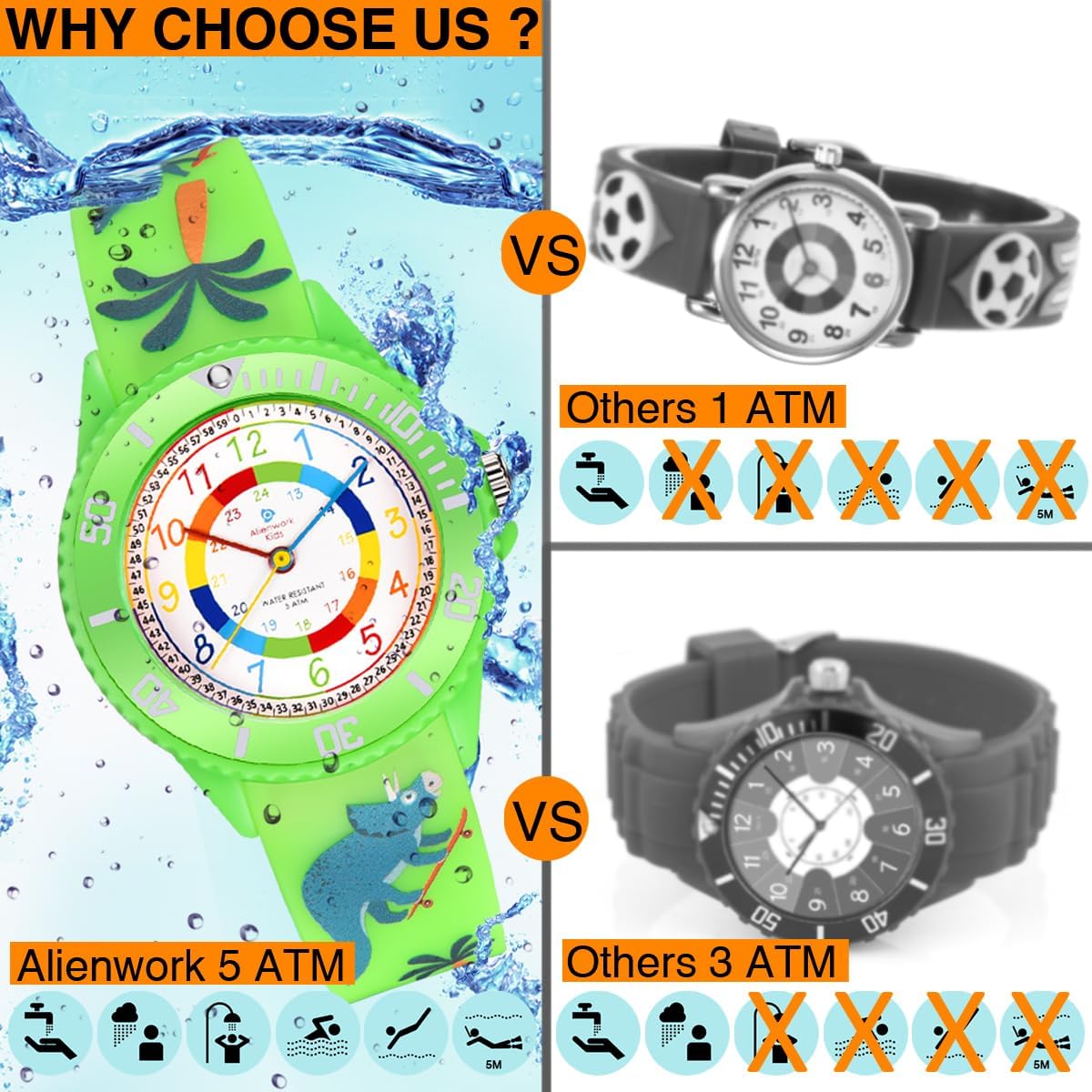 Thumbnail 4 de Alienwork Montre Pédagogique Kids – Apprendre l’Heure, Résistante à l’Eau 5 ATM