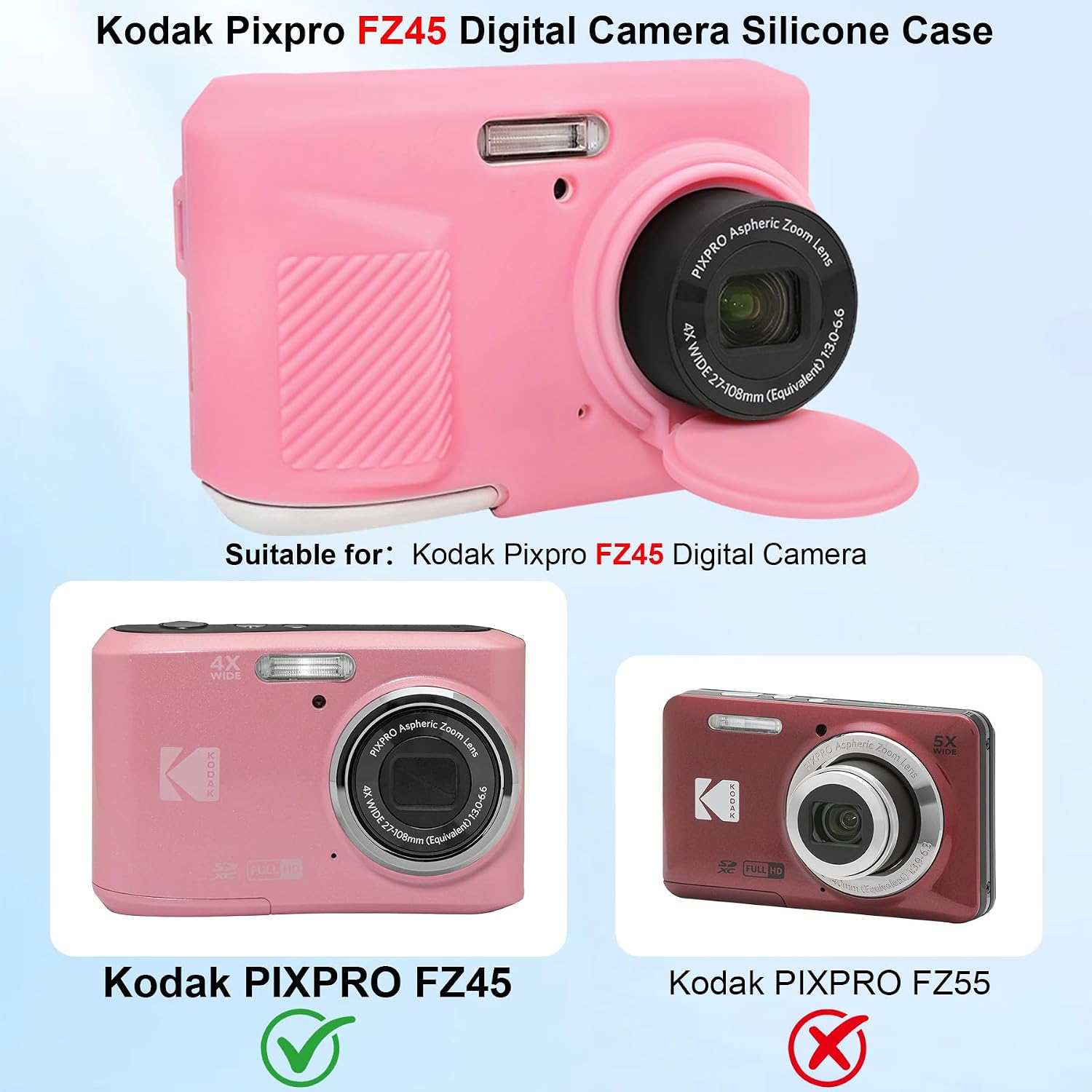 Thumbnail 1 de Elonbo Silicone Case for Kodak PIXPRO FZ45 (Pink) – 1:1 Fit