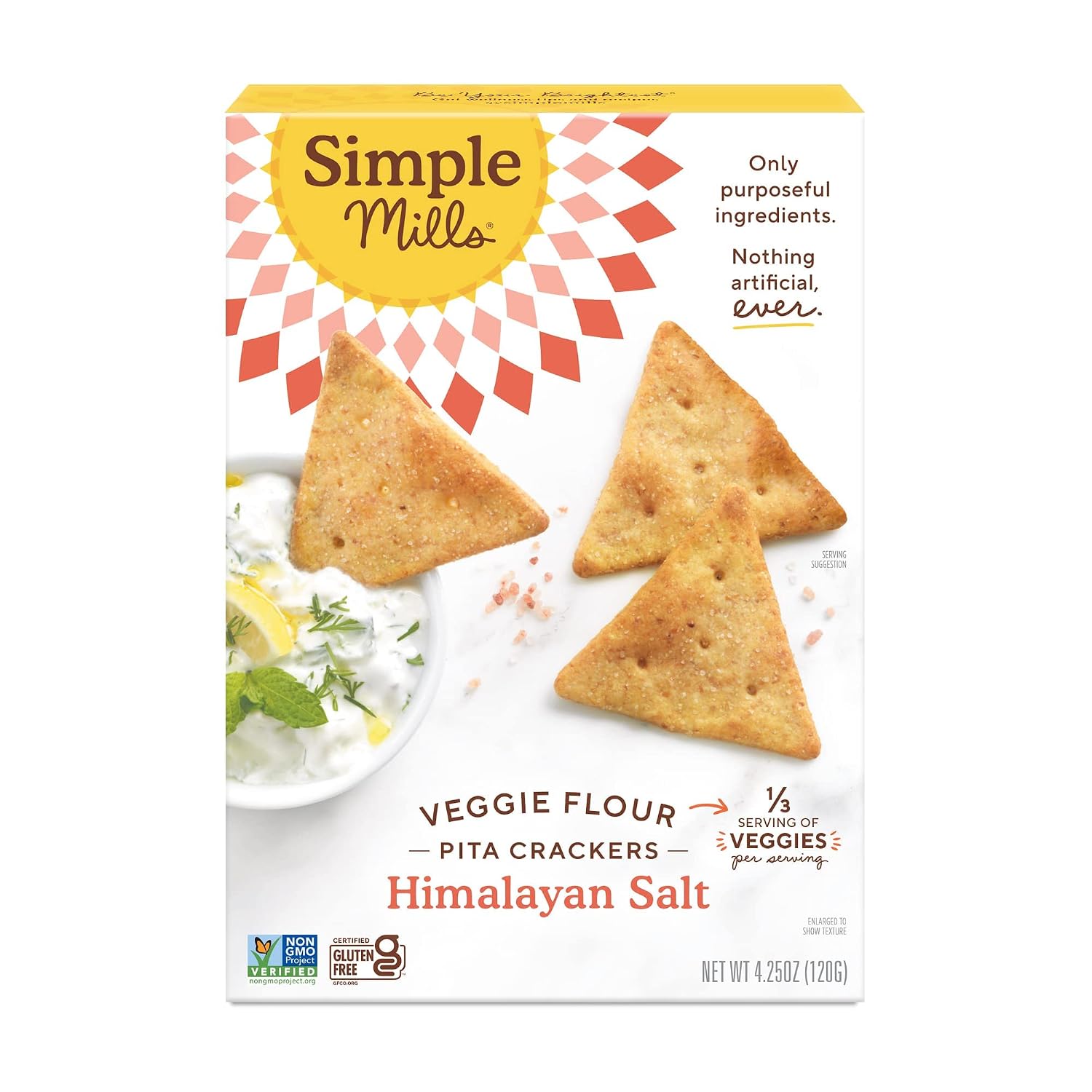 Detalle de Simple Mills Veggie Pita Crackers with Himalayan Salt, Gluten-Free and Vegan
