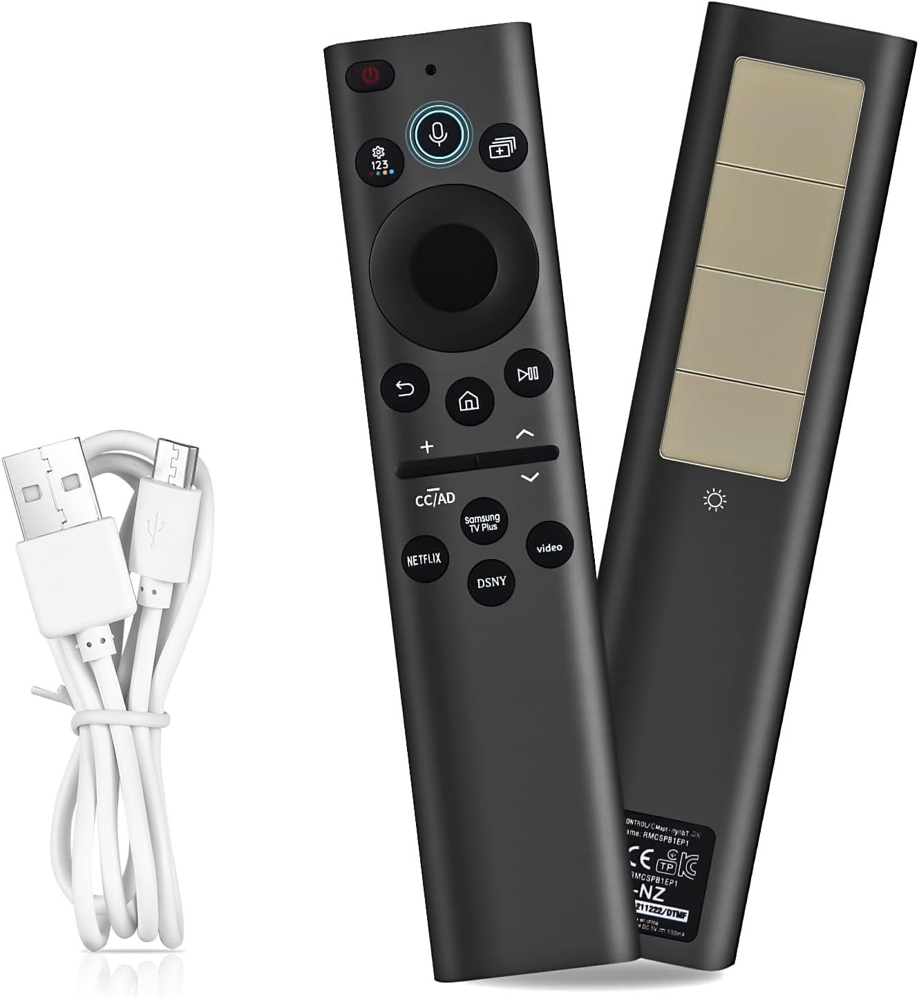 Detalle de Rechargeable Solar Remote Replacement for Samsung Smart TV (Solarcell, USB‑C Fast Charging, Voice & BT)