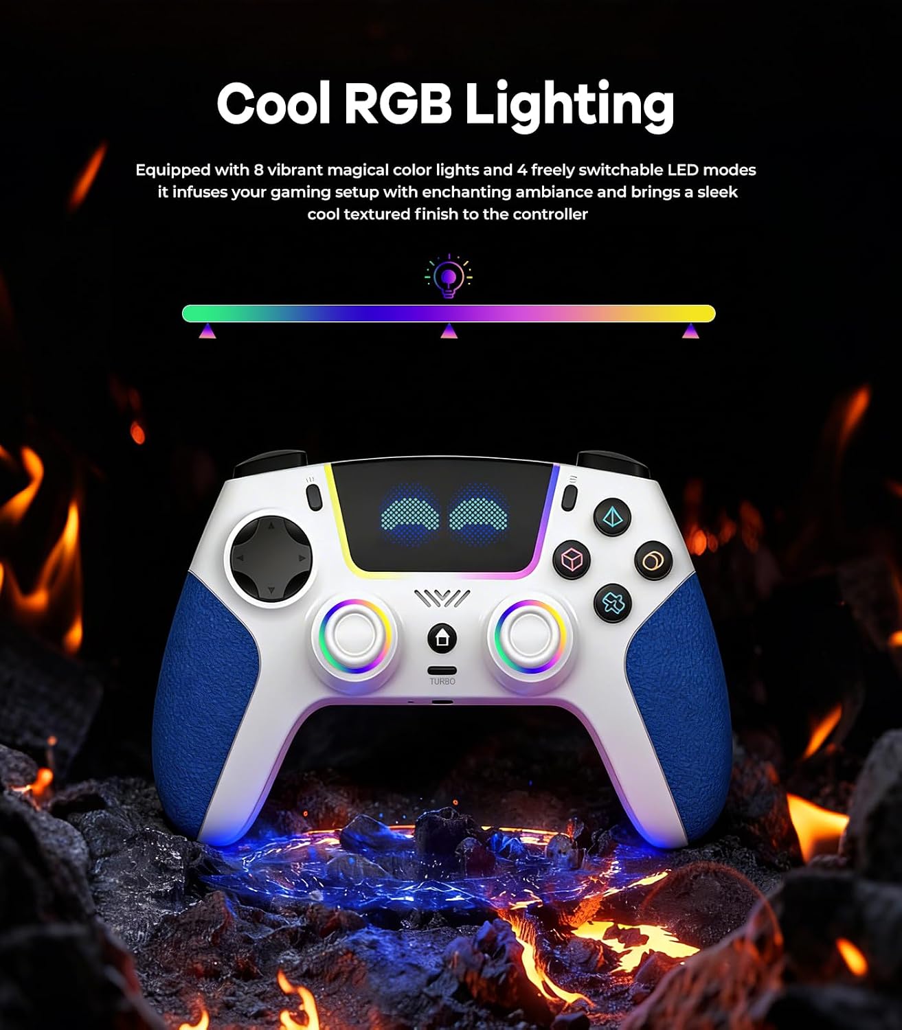 Thumbnail 2 de SFGSUP Wireless Pro Controller für PS5/PC/MAC/Steam Deck – Hall-Effekt Joystick & Trigger, 8 RGB-Farben, 6-Achsen-Gyroskop, Turbo, Dual Vibration, 1500 mAh Akku