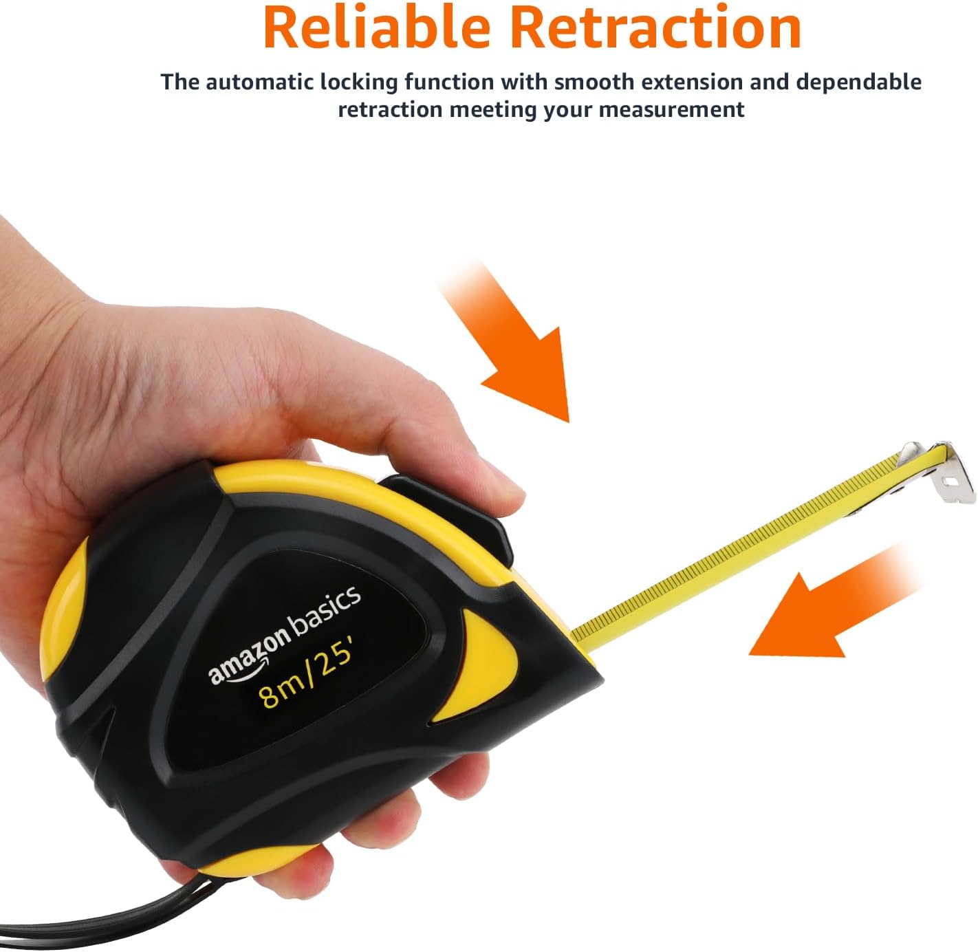 Thumbnail 2 de Amazon Basics Self-Locking Tape Measure, MID Accuracy, 7.6 m (2-Pack) – Yellow